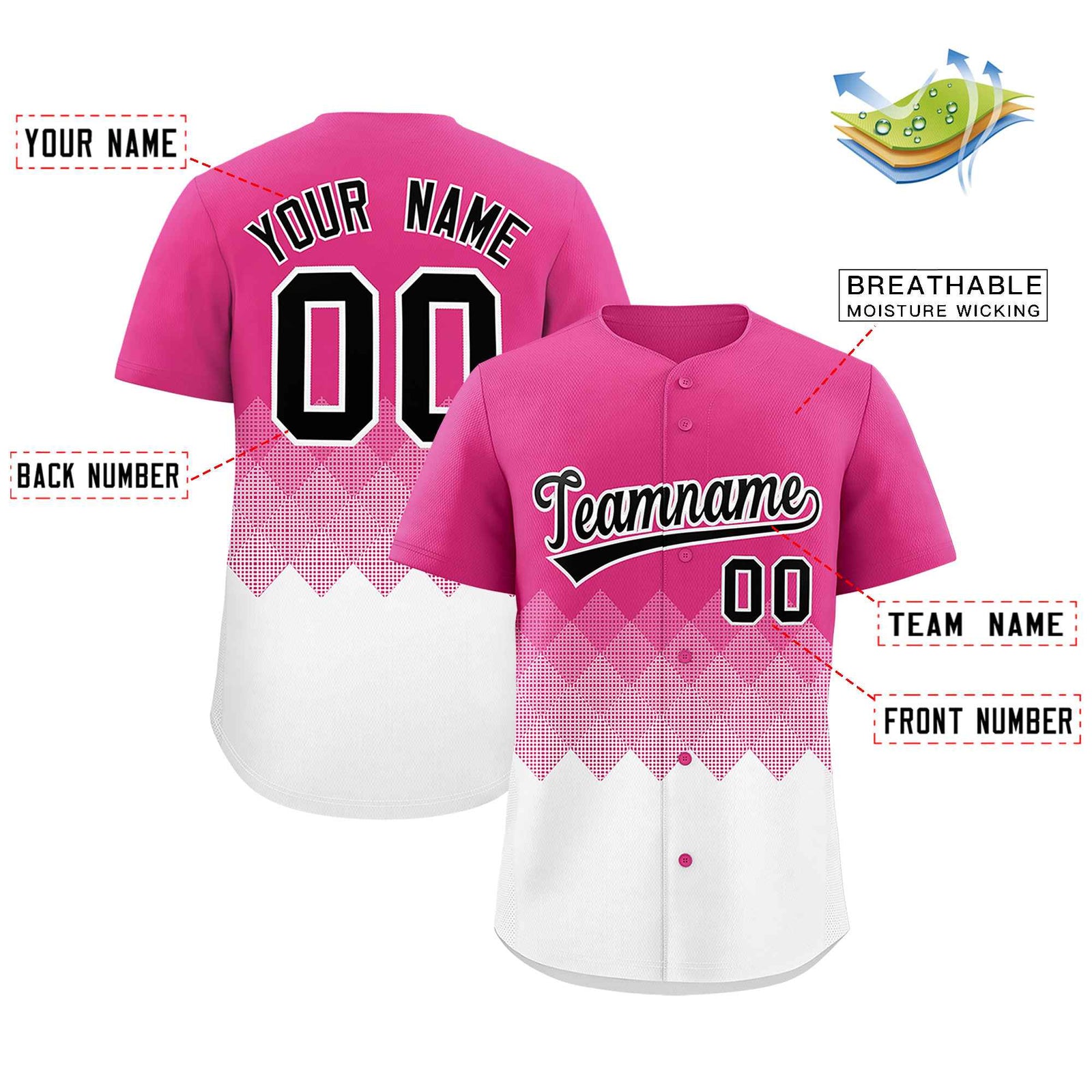 Custom Rose Red White Grid Blur Pattern Authentic Baseball Jersey