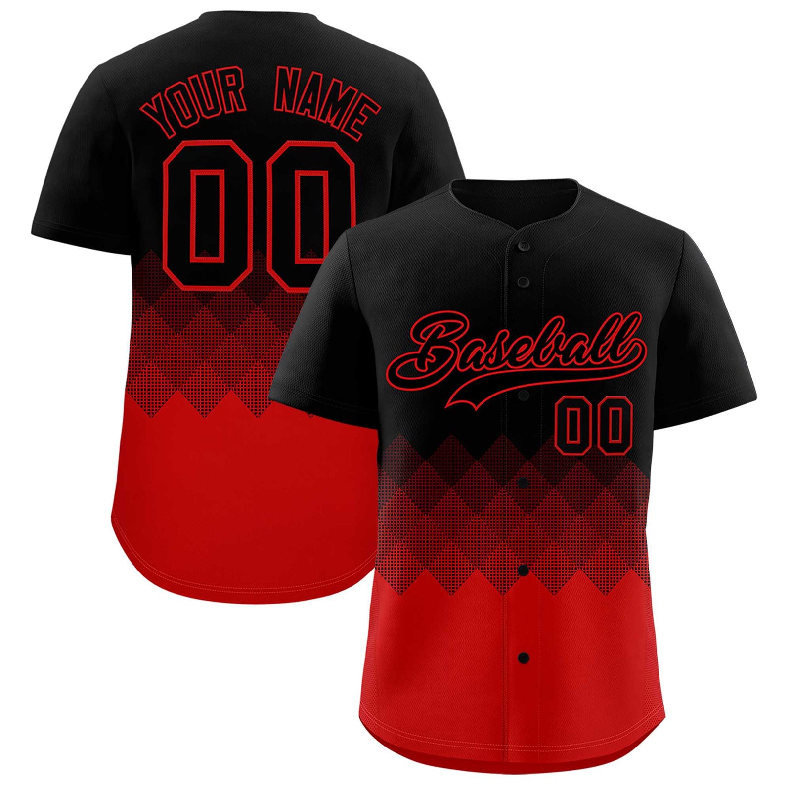 Custom Black Red Grid Blur Pattern Authentic Baseball Jersey