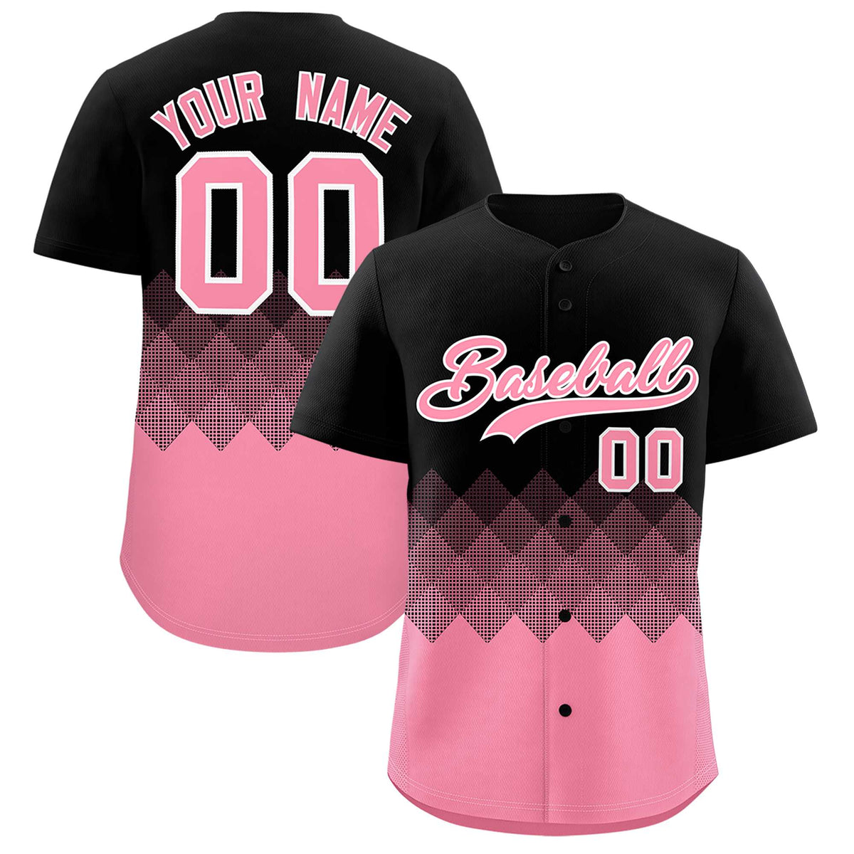 Custom Black Light Pink Grid Blur Pattern Authentic Baseball Jersey