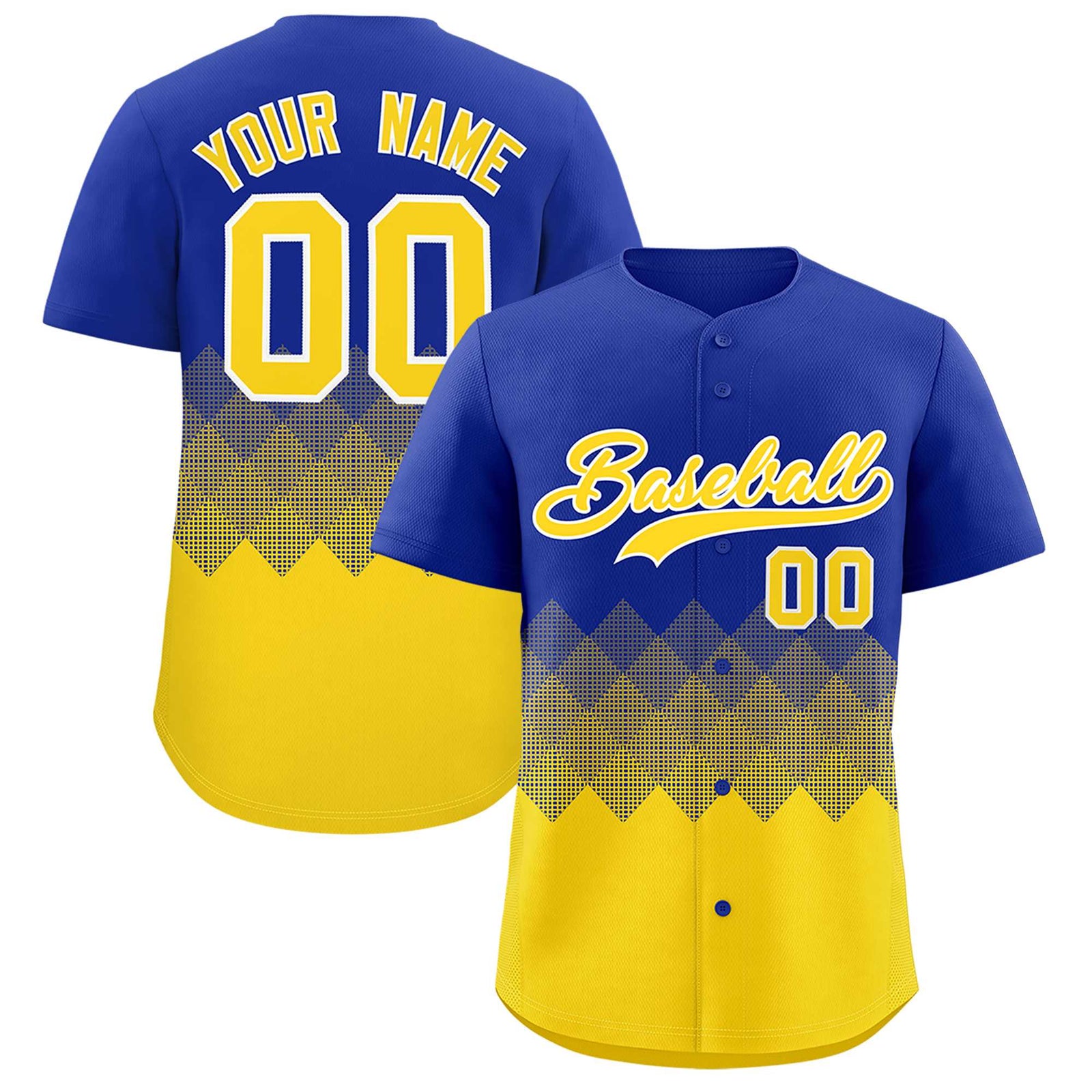 Custom Royal Gold Grid Blur Pattern Authentic Baseball Jersey