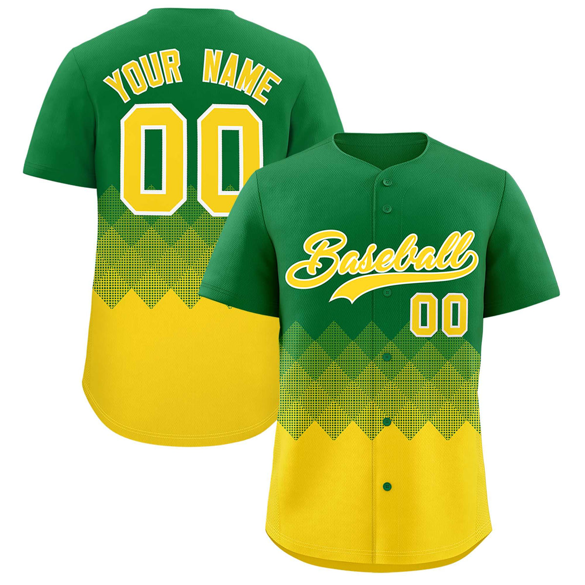 Custom Kelly Green Gold Grid Blur Pattern Authentic Baseball Jersey