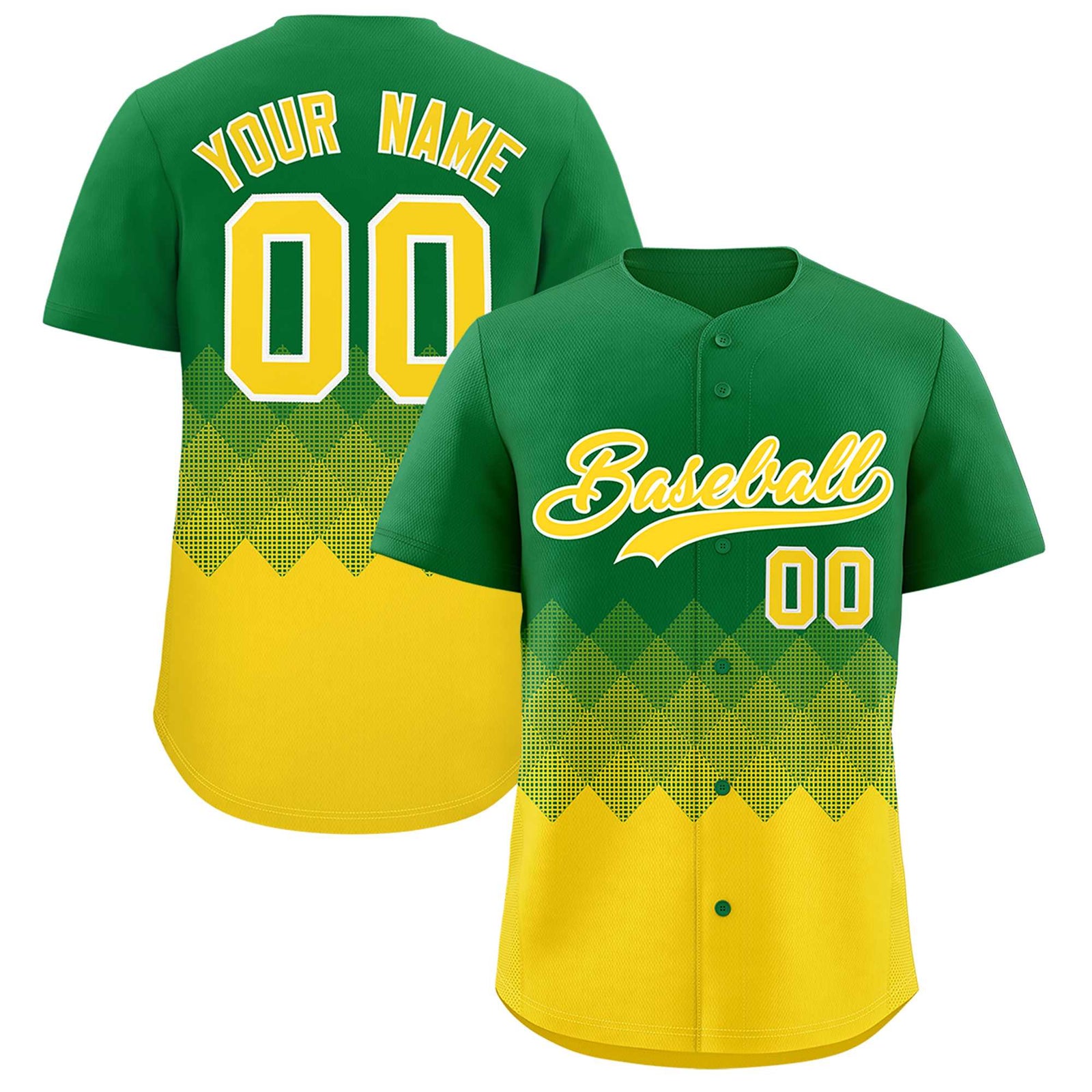 Custom Kelly Green Gold Grid Blur Pattern Authentic Baseball Jersey