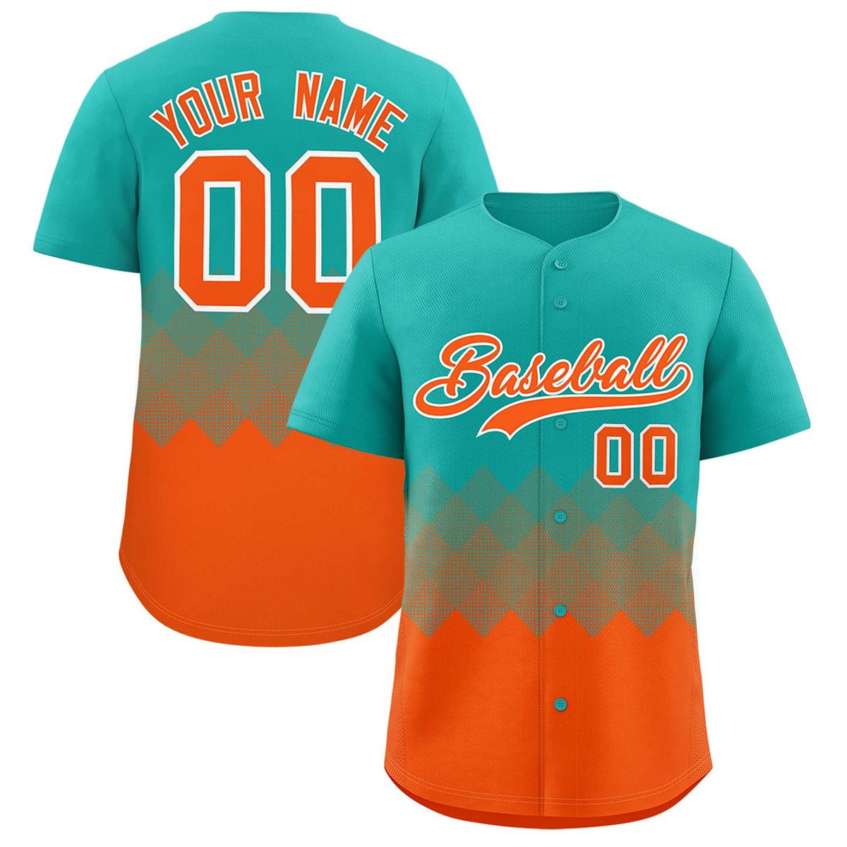 Custom Aqua Orange Grid Blur Pattern Authentic Baseball Jersey