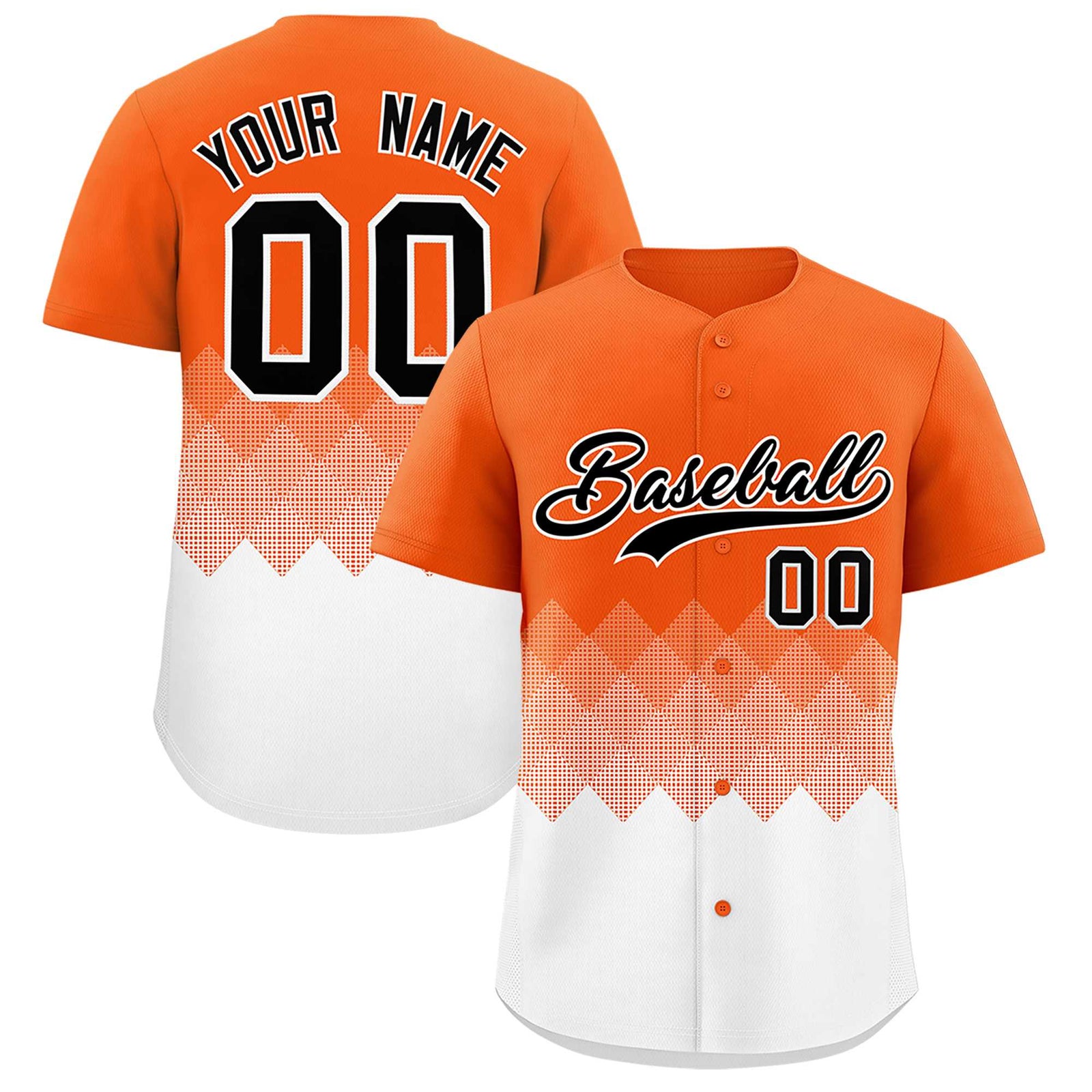 Custom Orange White Grid Blur Pattern Authentic Baseball Jersey