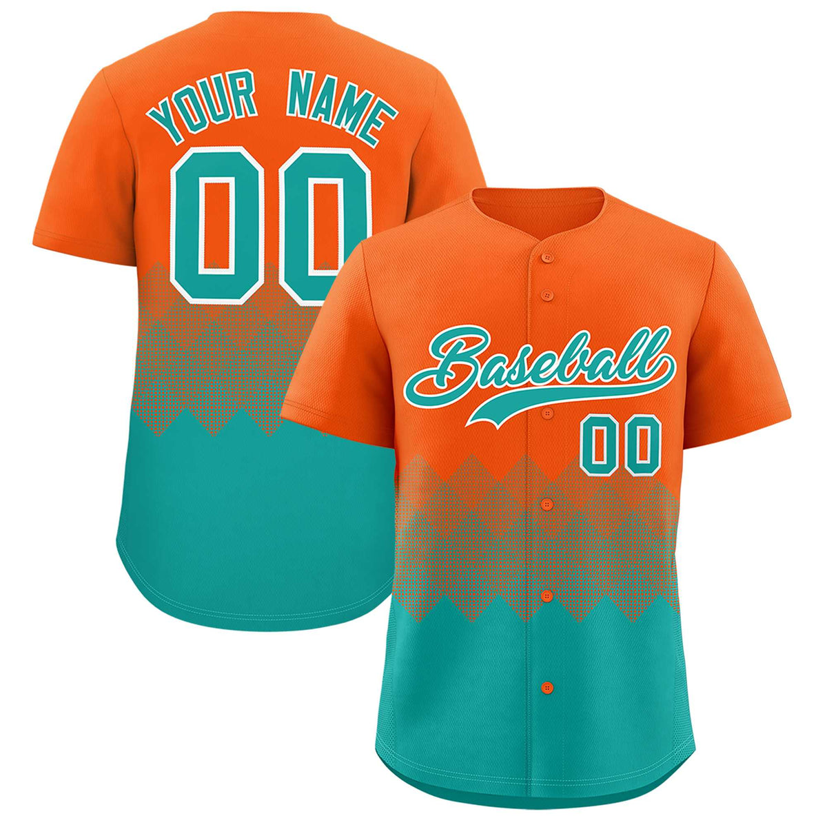 Custom Orange Aqua Grid Blur Pattern Authentic Baseball Jersey