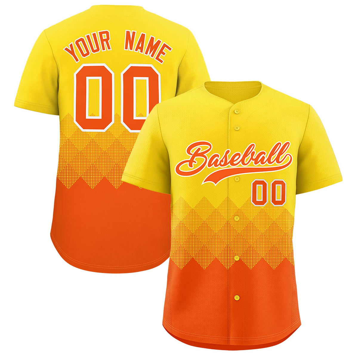 Custom Gold Orange Grid Blur Pattern Authentic Baseball Jersey