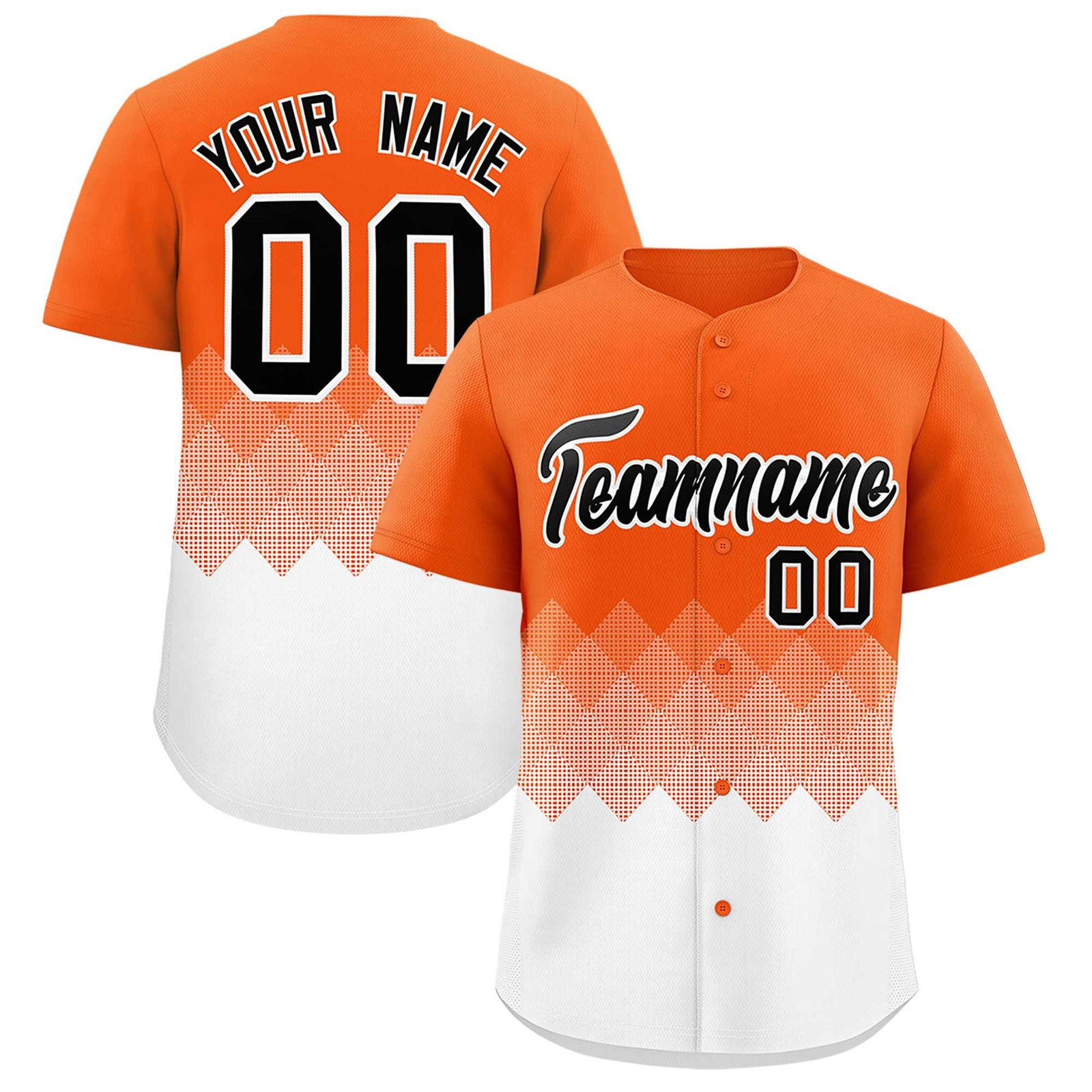 Custom Orange White Grid Blur Pattern Authentic Baseball Jersey
