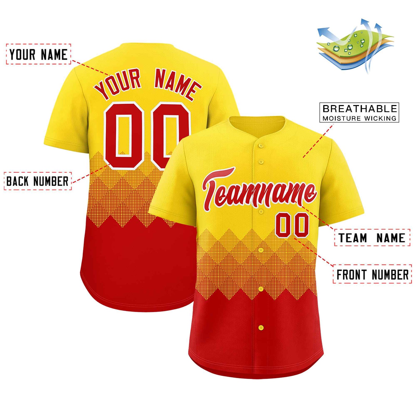 Custom Gold Red Grid Blur Pattern Authentic Baseball Jersey