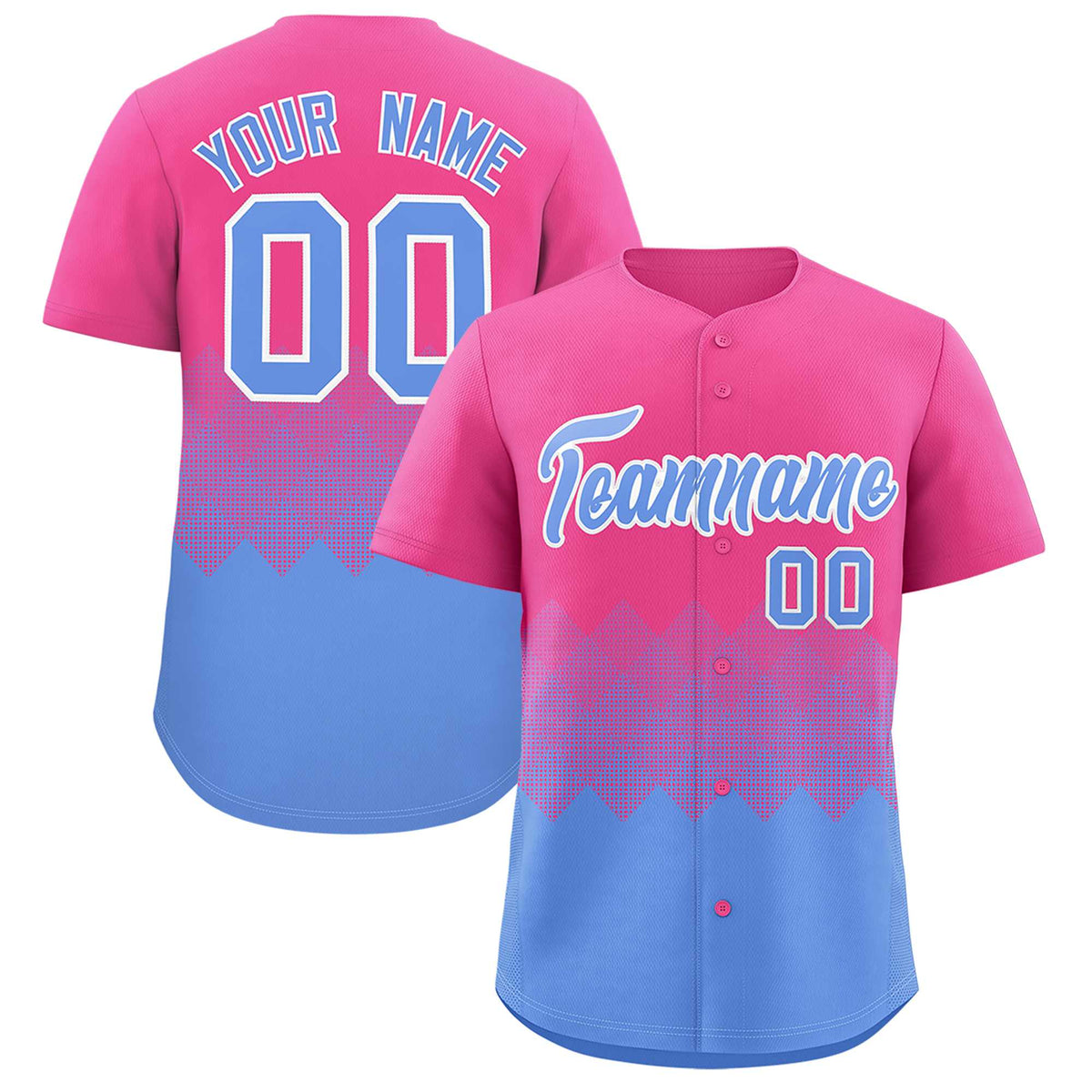 Custom Pink Light Blue Grid Blur Pattern Authentic Baseball Jersey