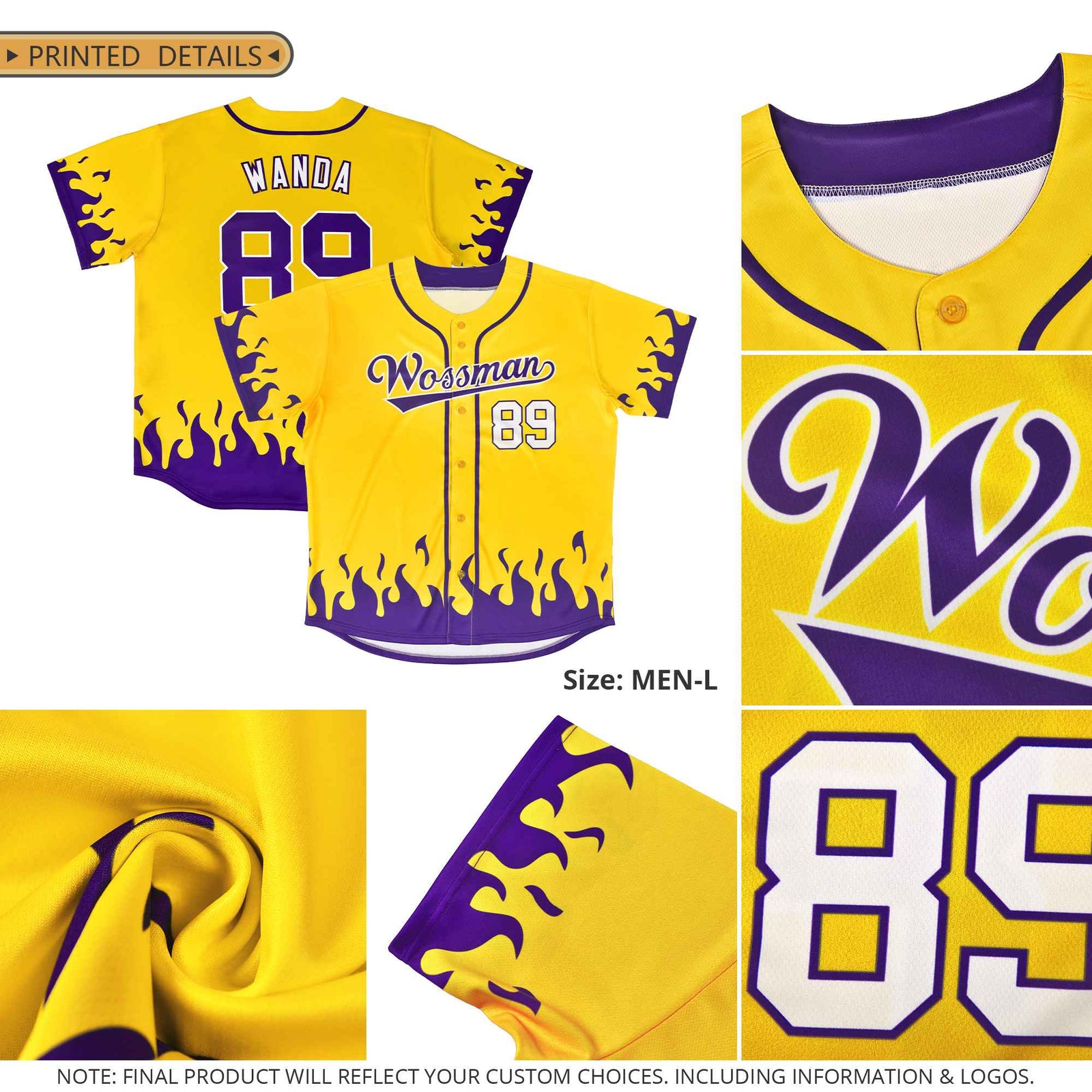 Custom Gold Black Personalized Flame Graffiti Pattern Authentic Baseball Jersey