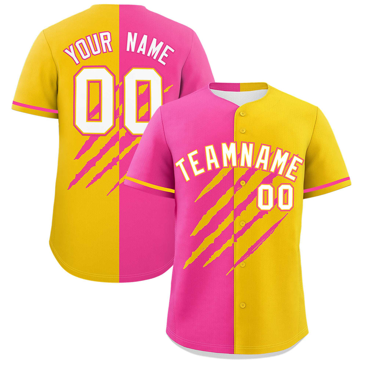 Custom Pink Gold Split Tiger Claw Scratch Pattern Baseball Jersey