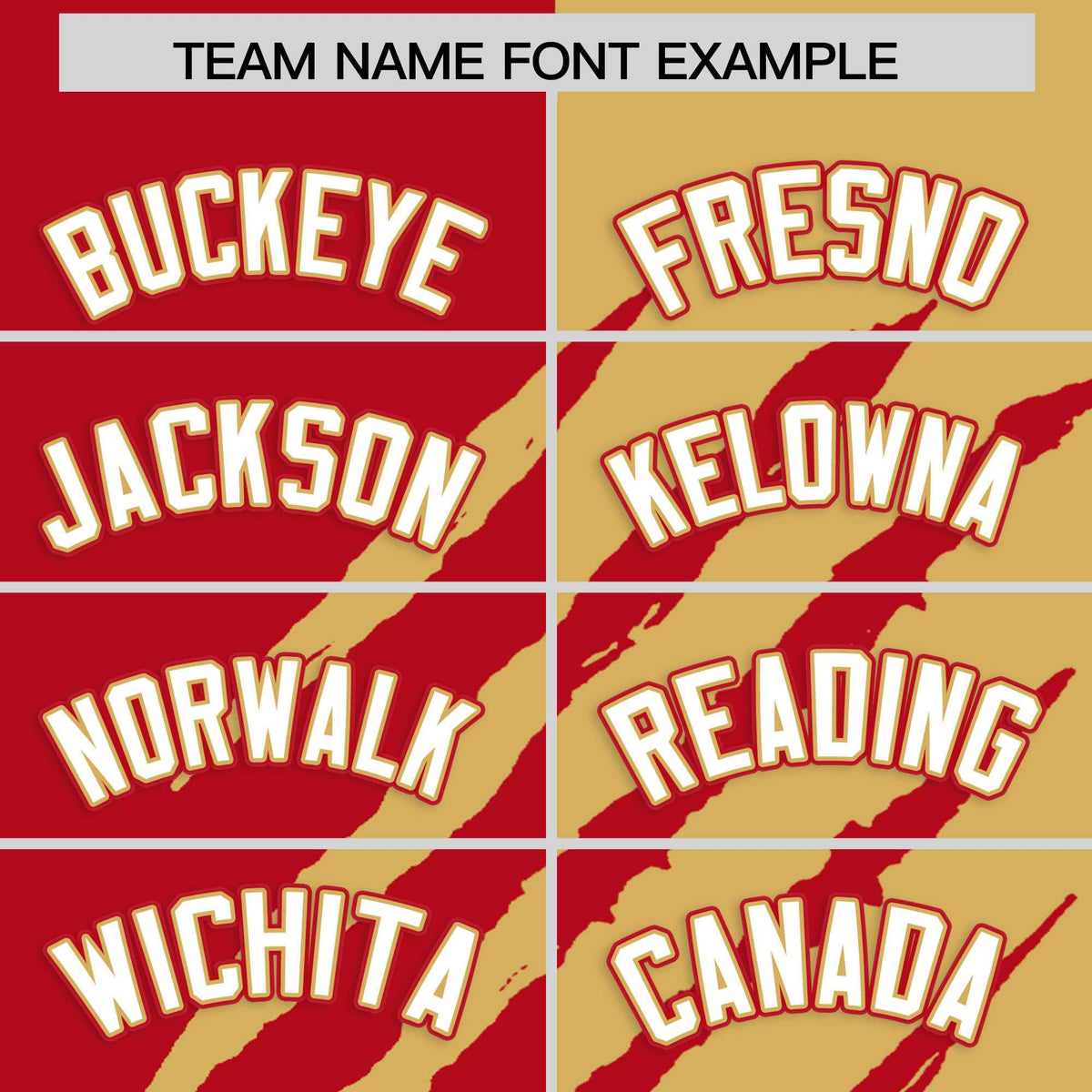 Custom Red Old Gold Split Tiger Claw Scratch Pattern Baseball Jersey