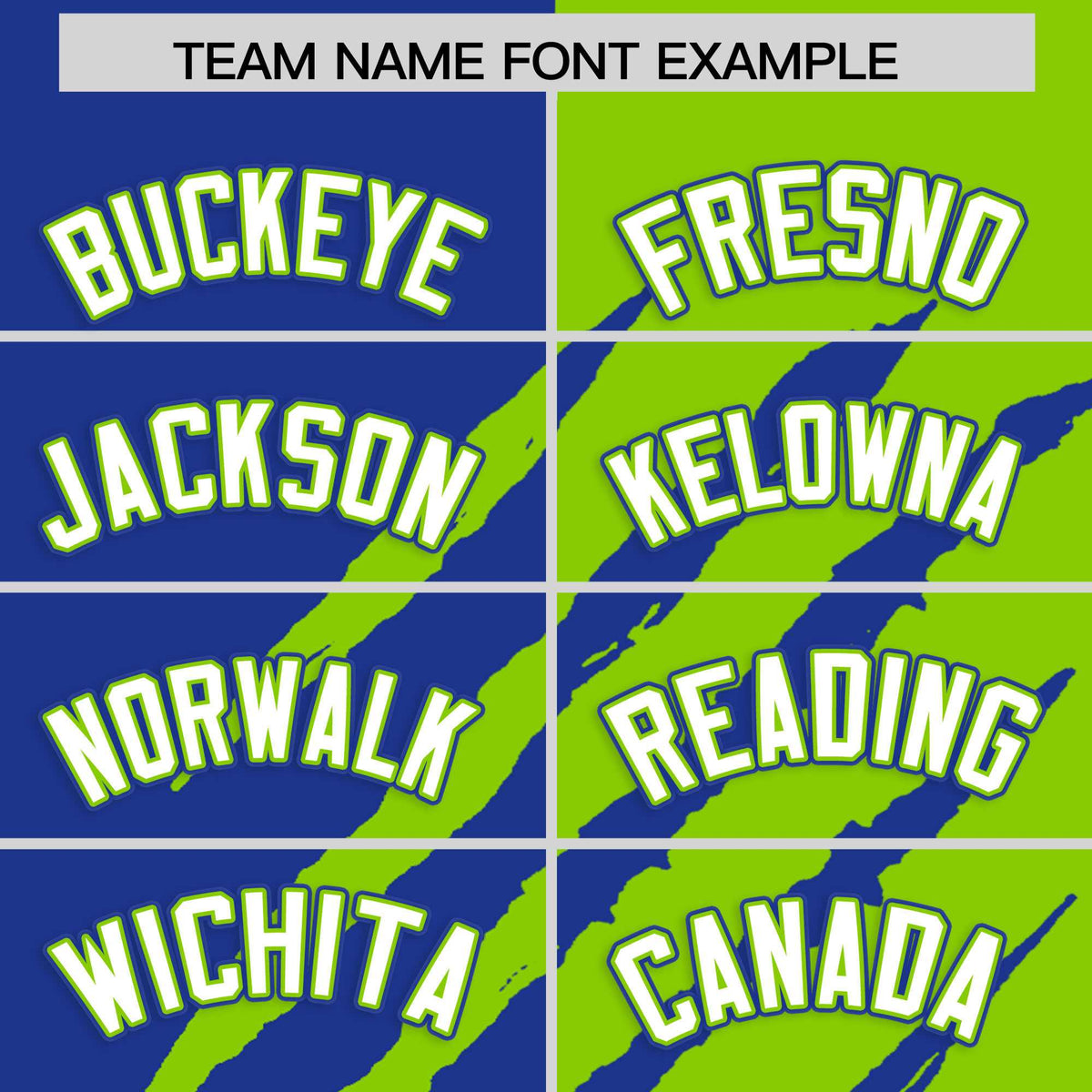 Custom Royal Blue Neon Green Split Tiger Claw Scratch Pattern Baseball Jersey
