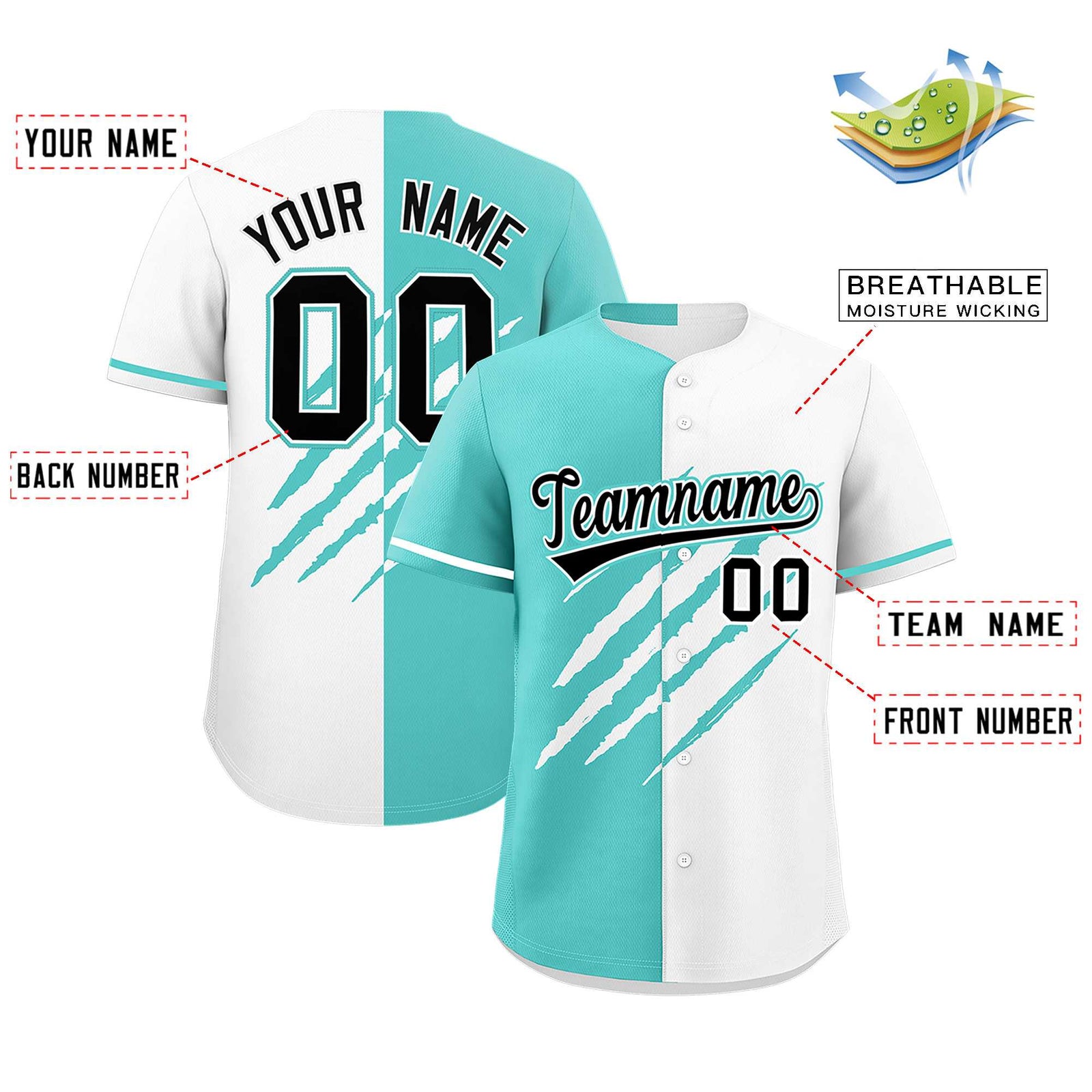 Custom Bright Green White Split Tiger Claw Scratch Pattern Baseball Jersey