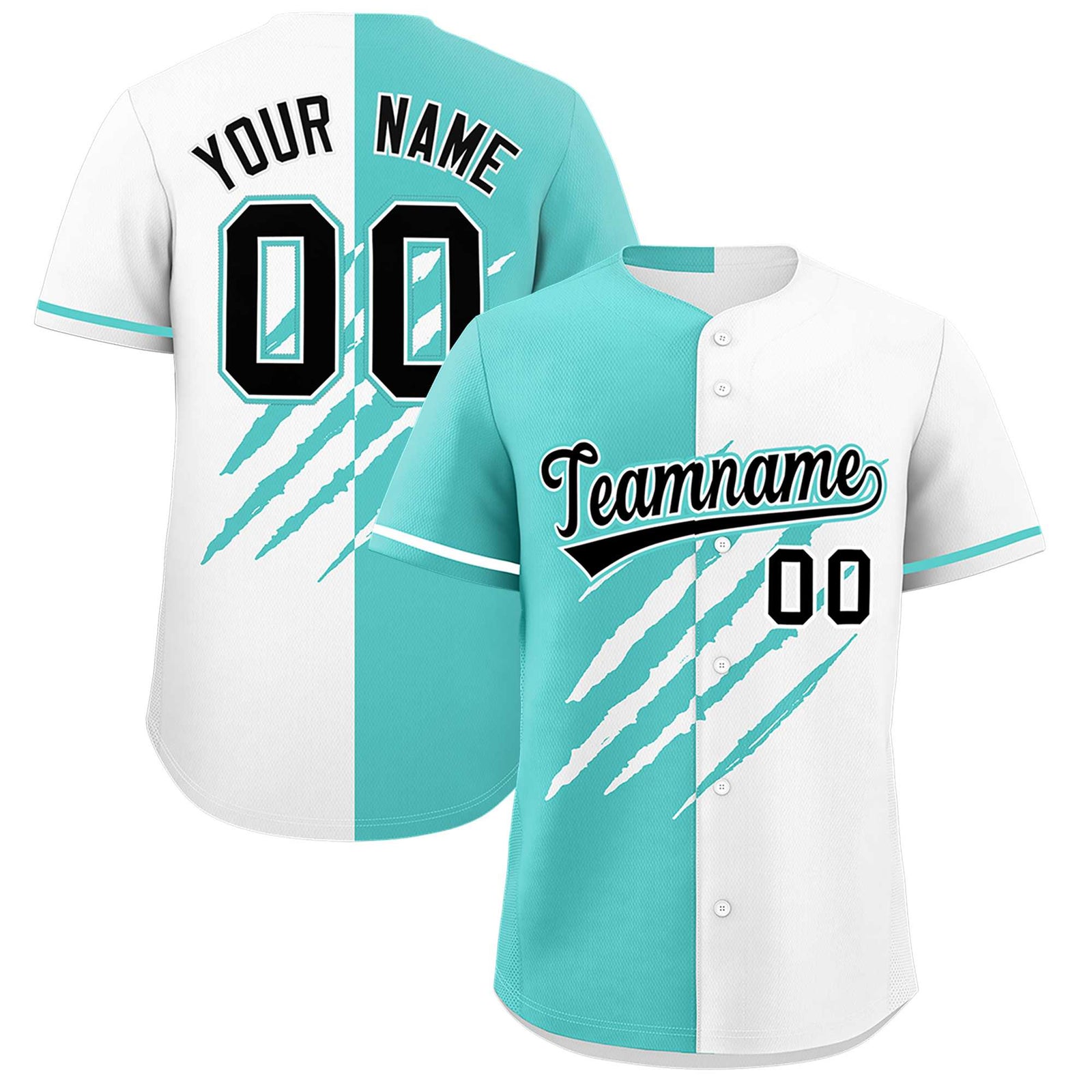 Custom Bright Green White Split Tiger Claw Scratch Pattern Baseball Jersey