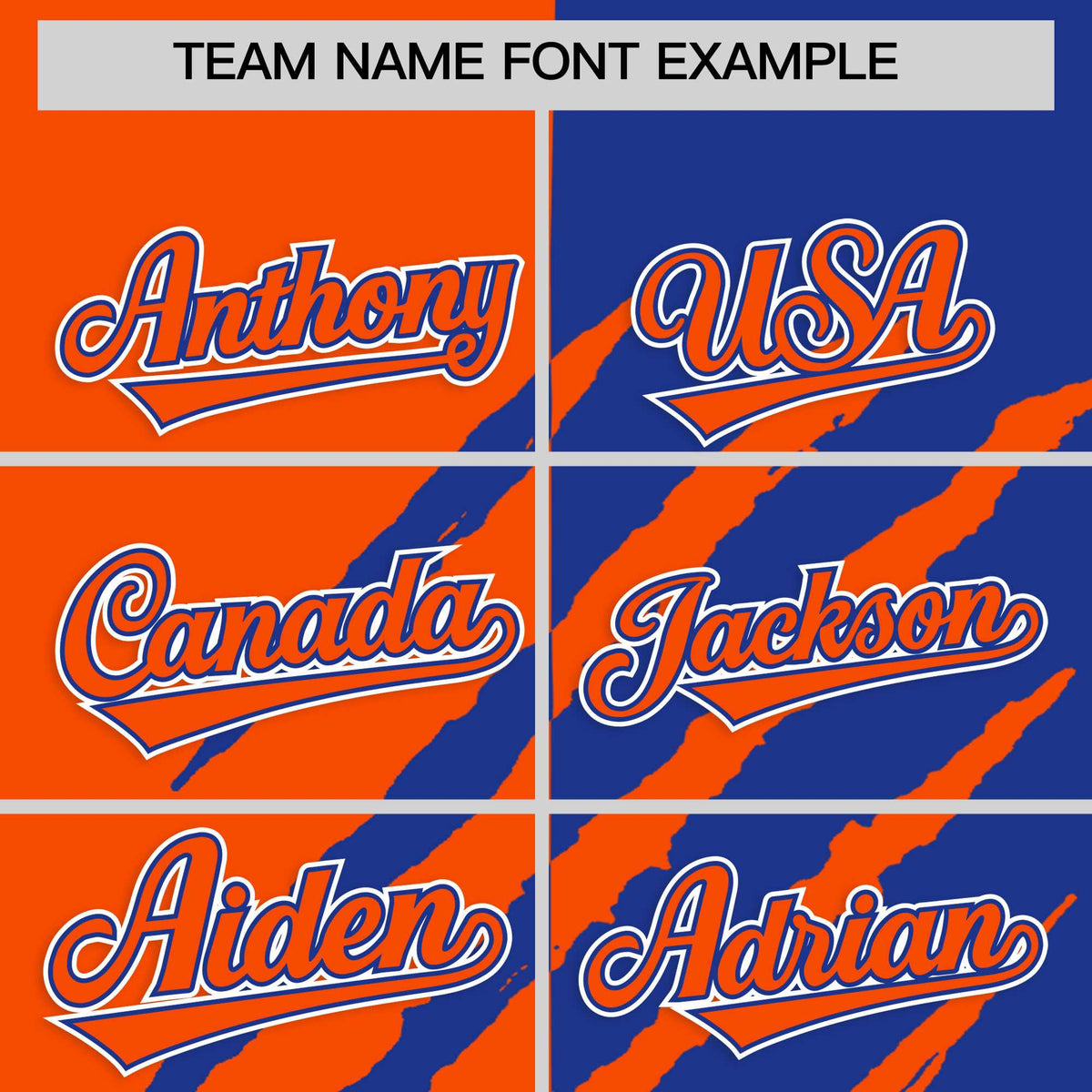 Custom Orange Royal Blue Split Tiger Claw Scratch Pattern Baseball Jersey
