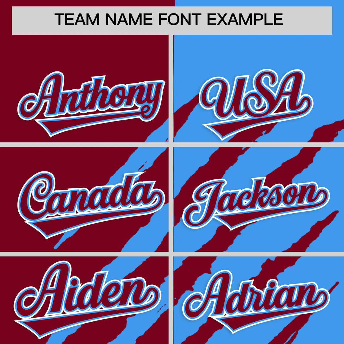 Custom Crimson Powder Blue Split Tiger Claw Scratch Pattern Baseball Jersey