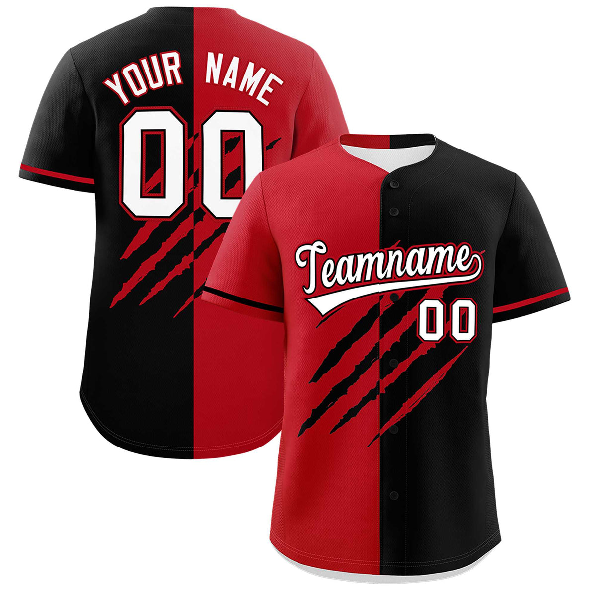 Custom Red Black Split Tiger Claw Scratch Pattern Baseball Jersey