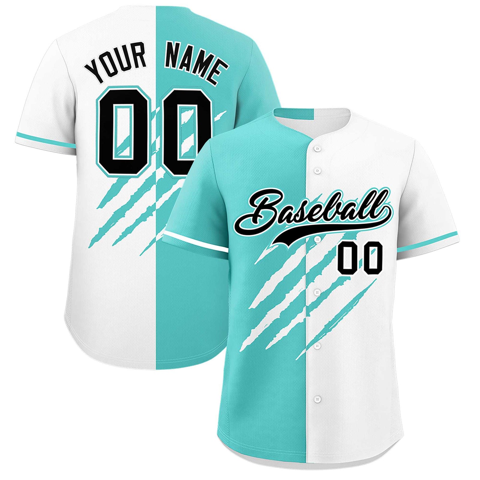 Custom Bright Green White Split Tiger Claw Scratch Pattern Baseball Jersey