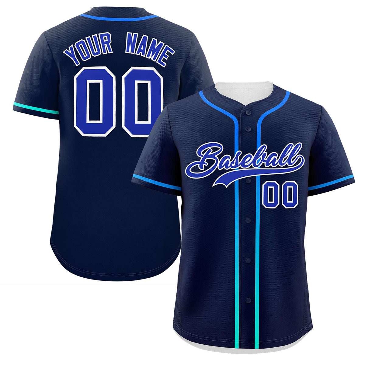 Custom Navy Royal Personalized Gradient Ribbed Design Authentic Baseball Jersey