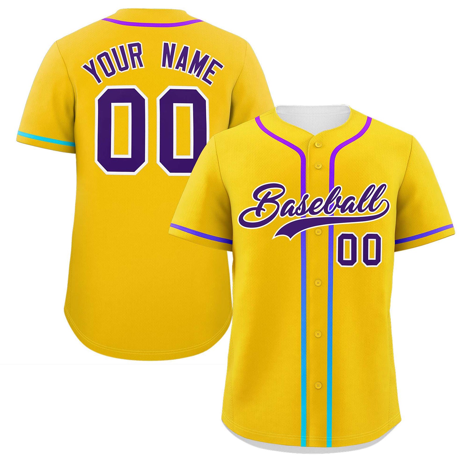 Custom Gold Purple Personalized Gradient Ribbed Design Authentic Baseball Jersey