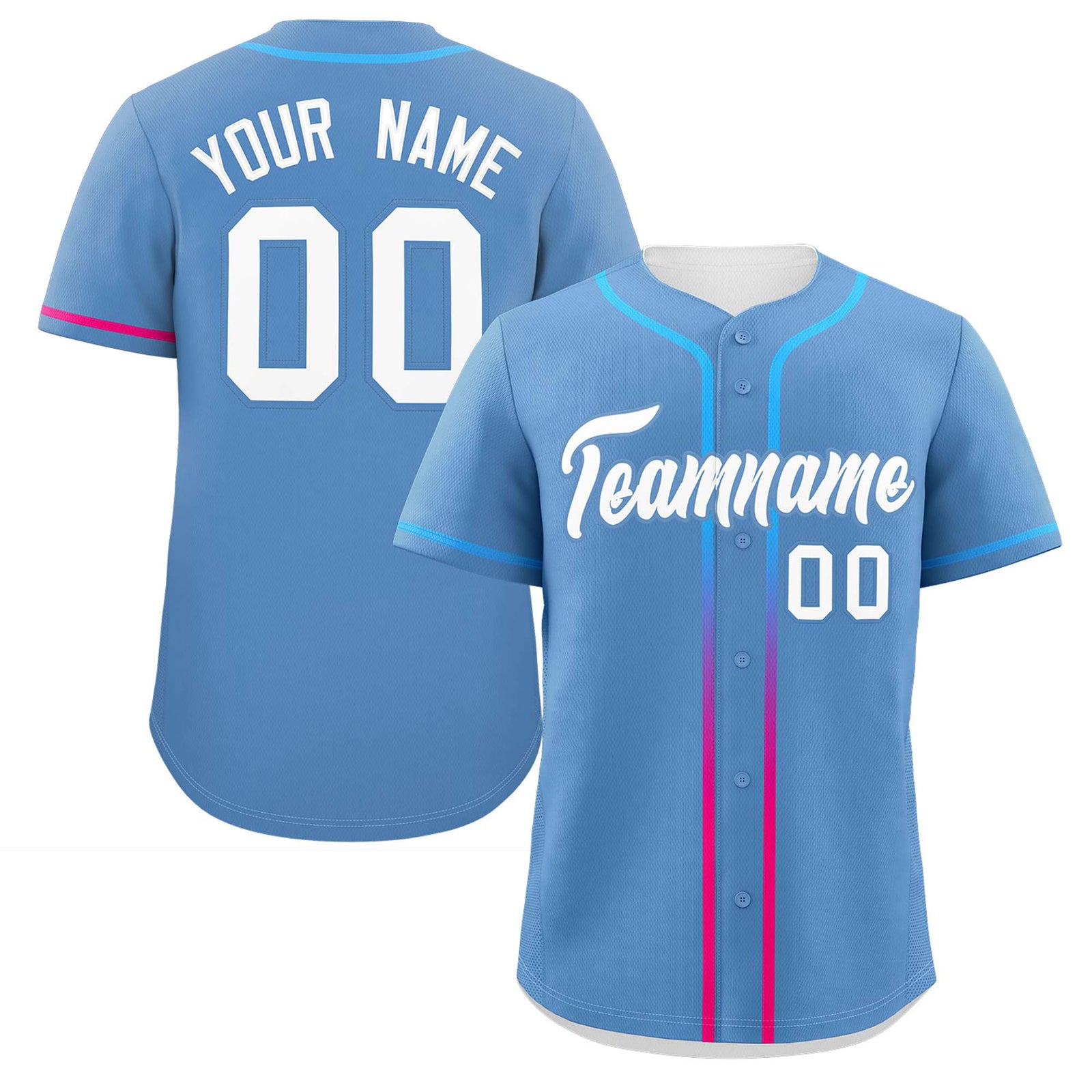 Custom Light Blue White Personalized Gradient Ribbed Design Authentic Baseball Jersey