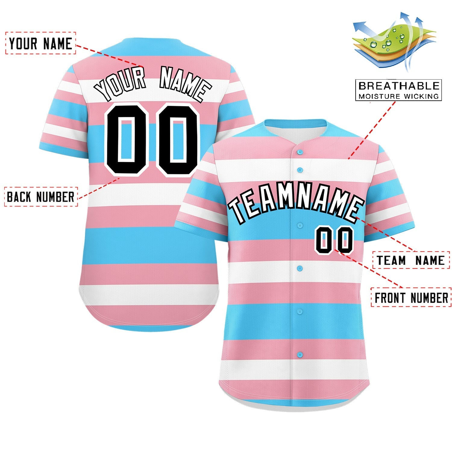 Custom Light Pink Blue Transgender For Pride Month Classic Style Baseball Jersey| KXKSHOP
