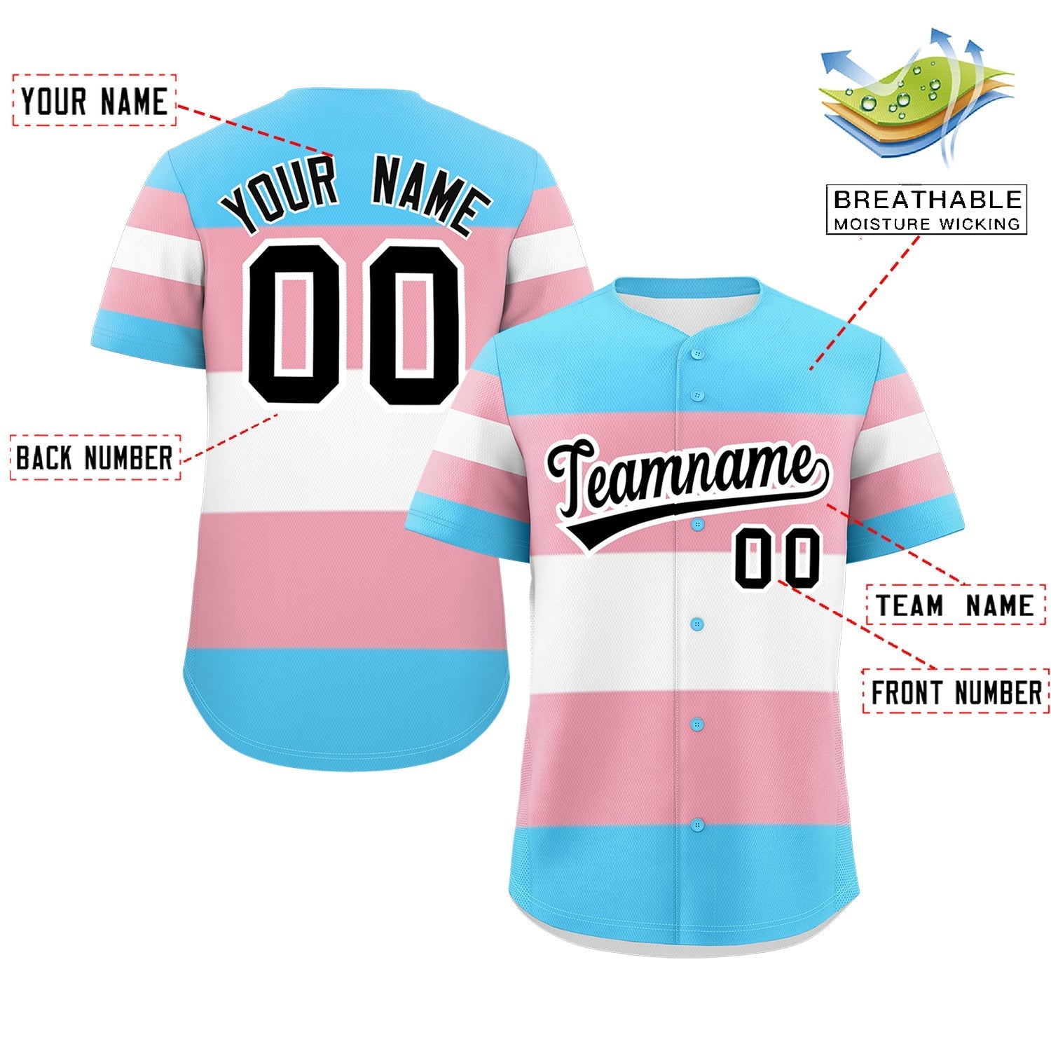 Custom Blue Light Pink Transgender For Pride Month Classic Style Baseball Jersey| KXKSHOP