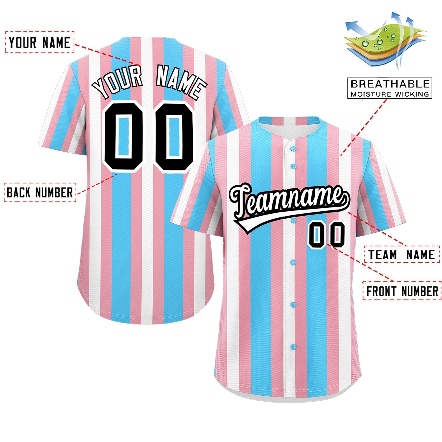 Custom White Light Pink Blue Transgender For Pride Month Classic Style Baseball Jersey| KXKSHOP