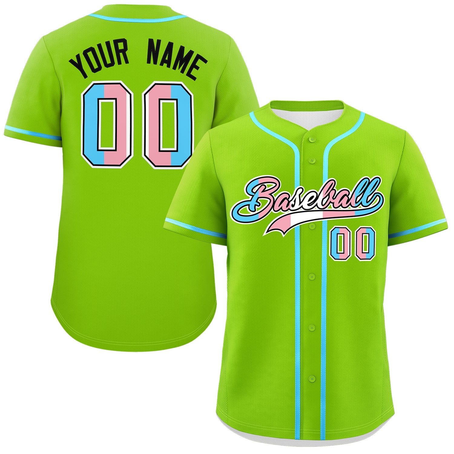 Custom Neon Green Powder Blue Transgender For Pride Month Classic Style Baseball Jersey| KXKSHOP