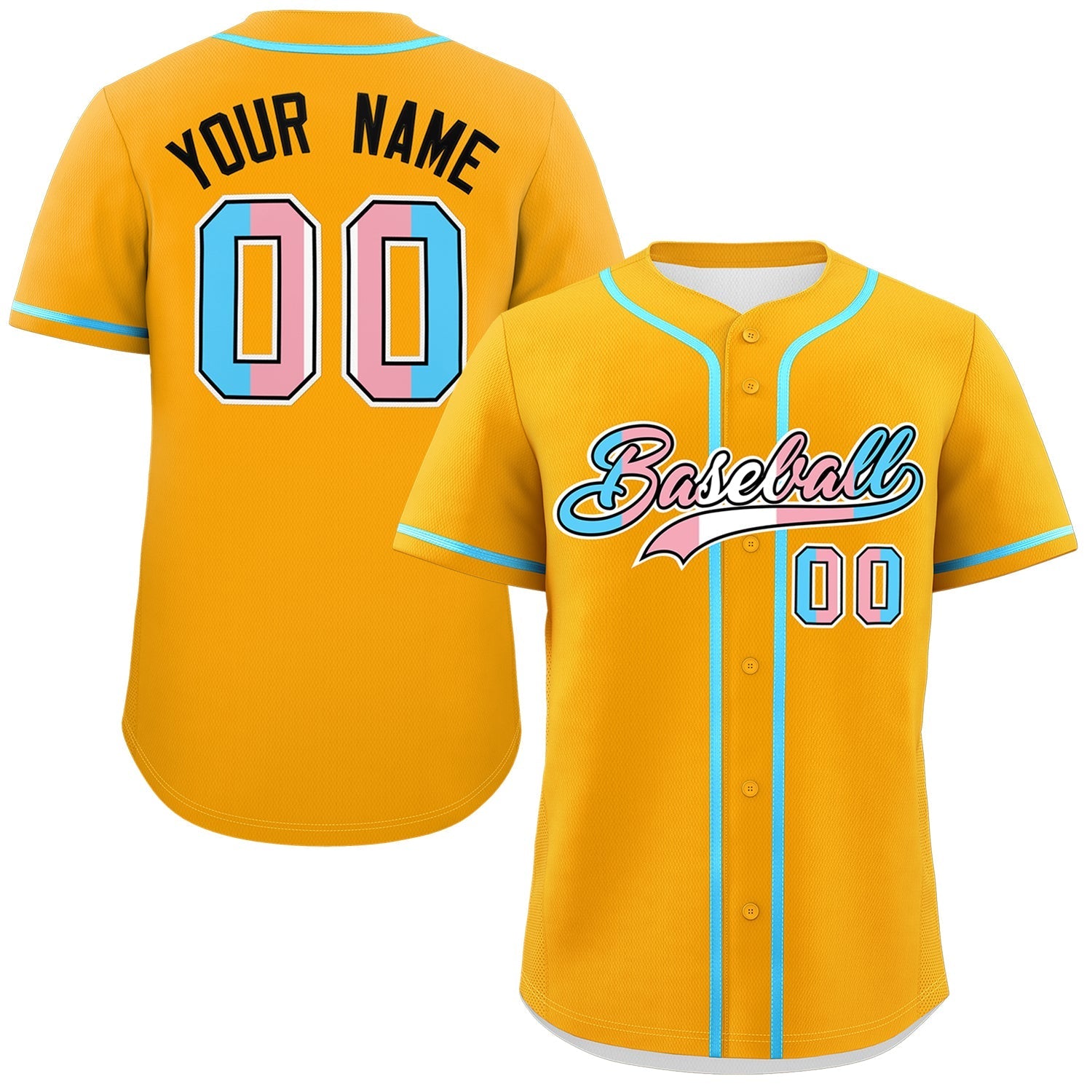 Custom Yellow Powder Blue Transgender For Pride Month Classic Style Baseball Jersey| KXKSHOP
