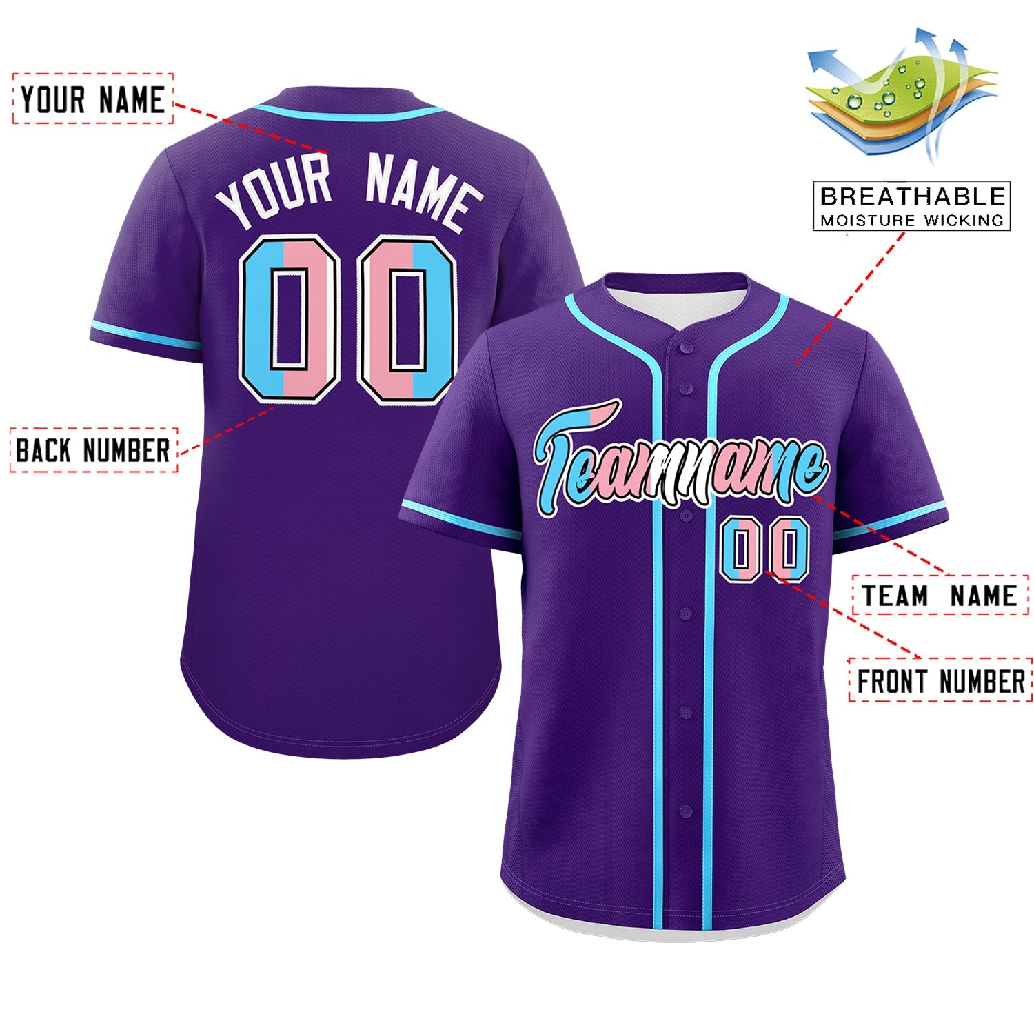 Custom Purple Powder Blue Transgender For Pride Month Classic Style Baseball Jersey| KXKSHOP