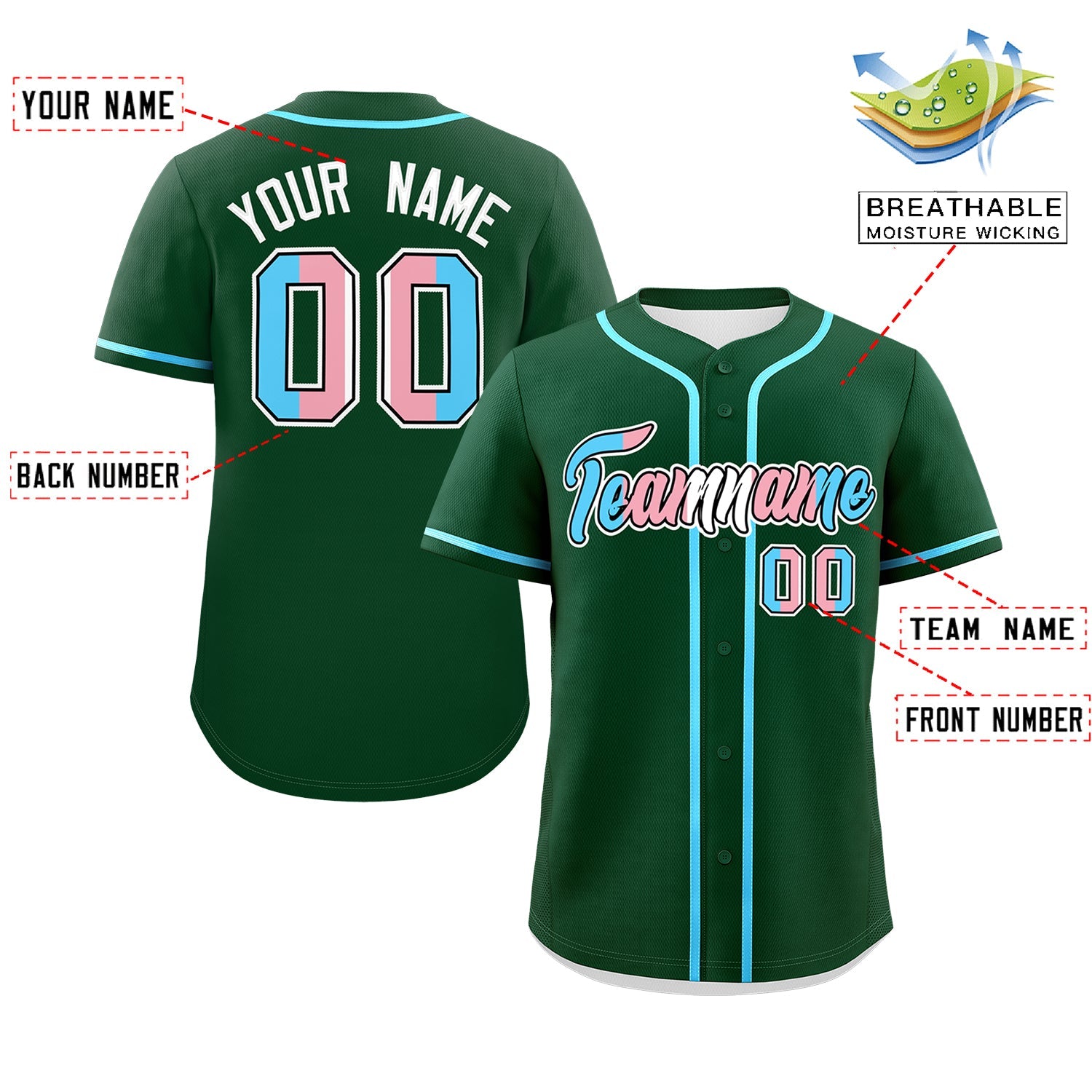 Custom Green Powder Blue Transgender For Pride Month Classic Style Baseball Jersey| KXKSHOP