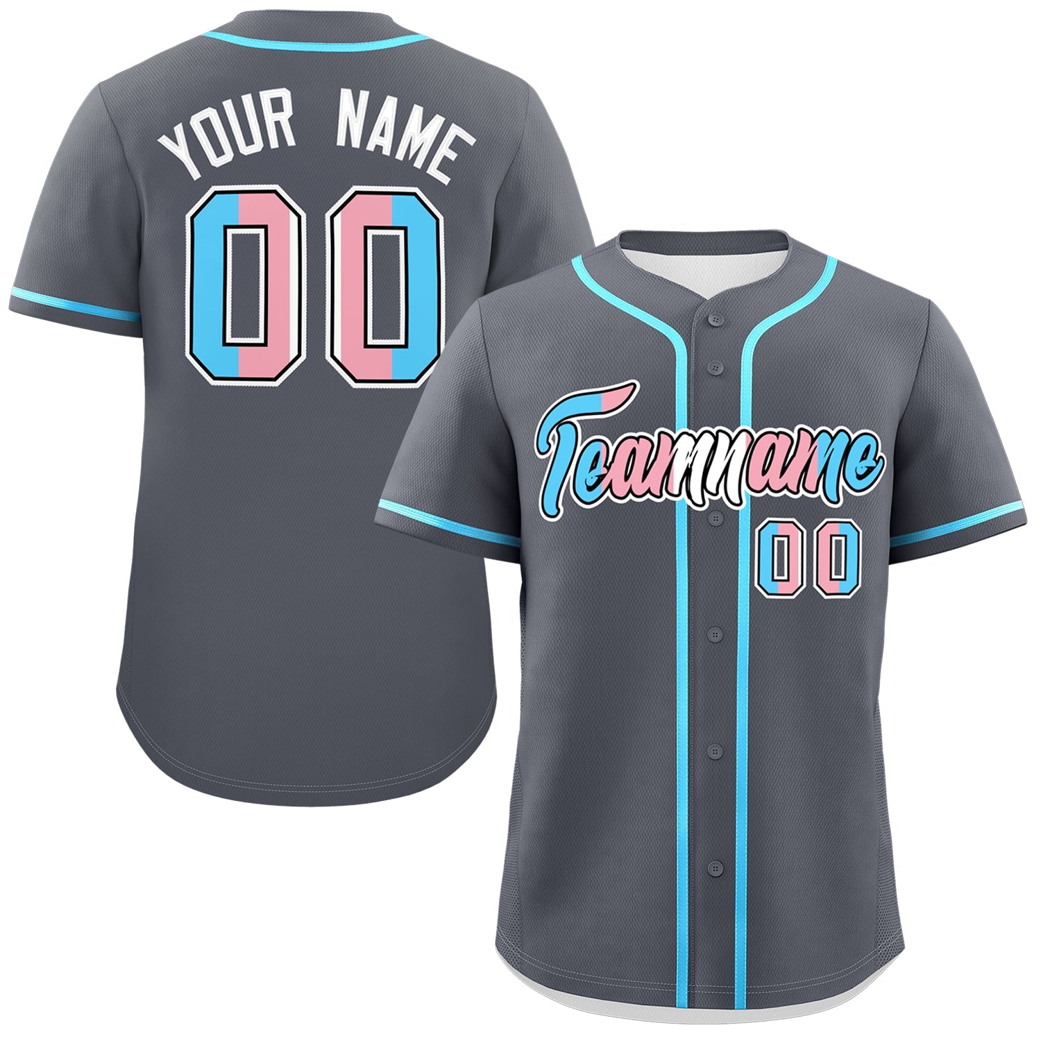 Custom Dark Gray Powder Blue Transgender For Pride Month Classic Style Baseball Jersey| KXKSHOP