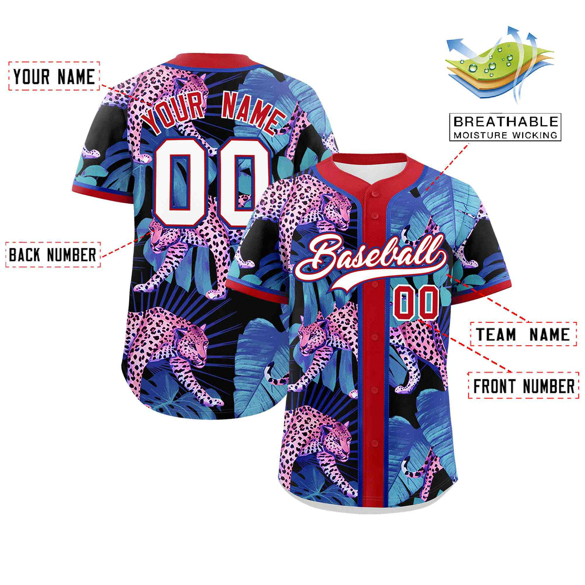 Custom Red Personalized Leopard Graffiti Pattern Authentic Baseball Jersey