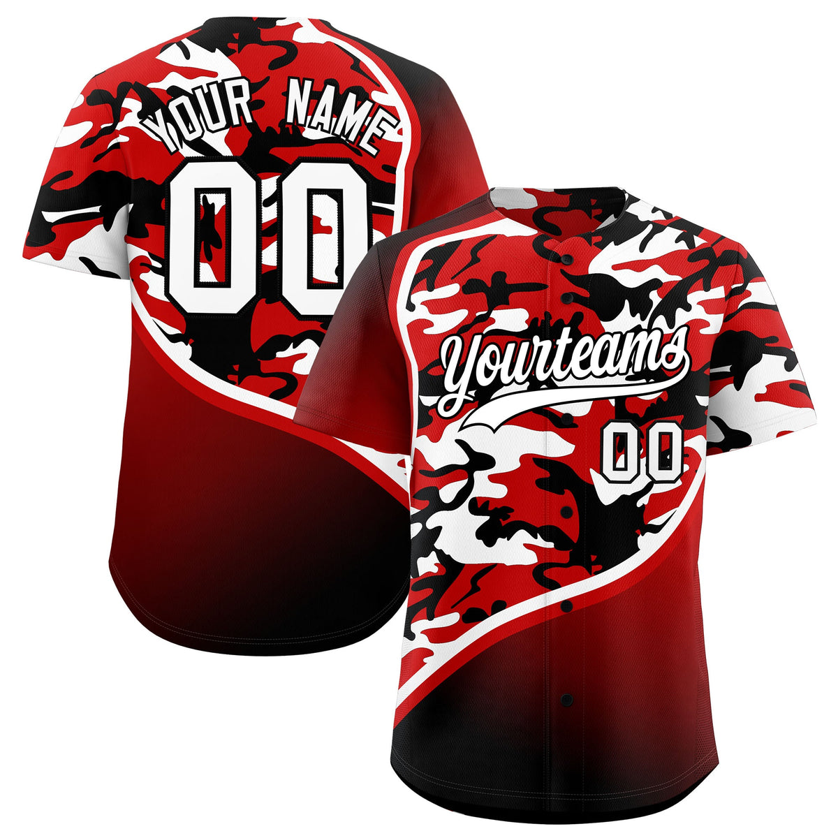 Custom Black White Red Camo Gradient Fashion Baseball Jersey | Perfect for Training,Sublimation Printed &amp; Stitched,Add Name and Numbern,Perfect for Teams | KXKSHOP