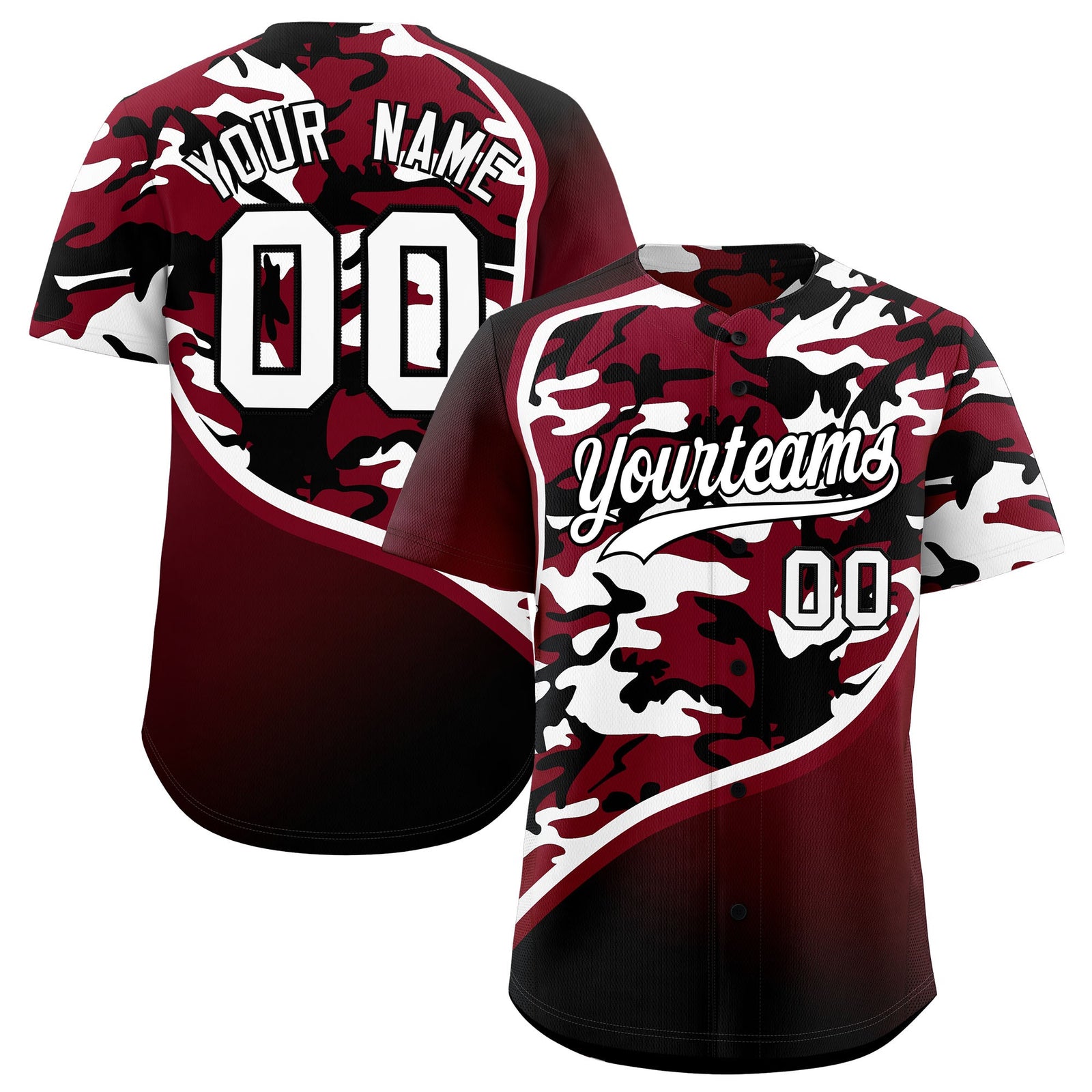 Custom Crimson Black White Camo Gradient Fashion Baseball Jersey | Perfect for Training,Sublimation Printed & Stitched,Add Name and Numbern,Perfect for Teams | KXKSHOP