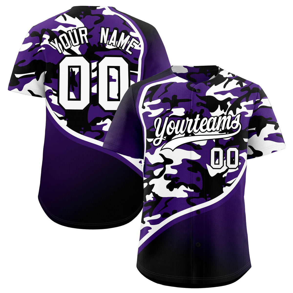 Custom Purple White Black Camo Gradient Fashion Baseball Jersey | Perfect for Training,Sublimation Printed &amp; Stitched,Add Name and Numbern,Perfect for Teams | KXKSHOP