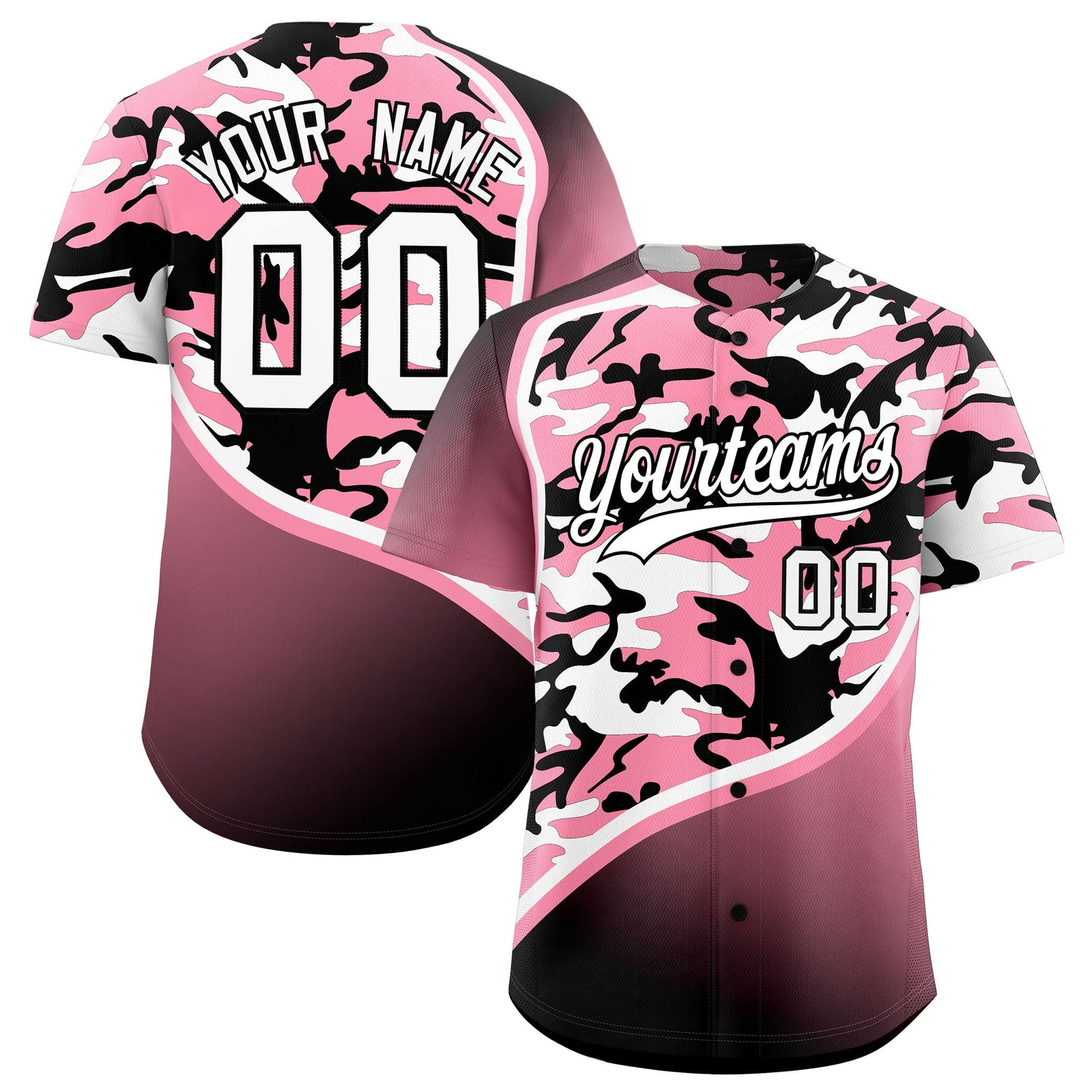 Custom Light Pink Black White Camo Gradient Fashion Baseball Jersey | Perfect for Training,Sublimation Printed & Stitched,Add Name and Numbern,Perfect for Teams | KXKSHOP