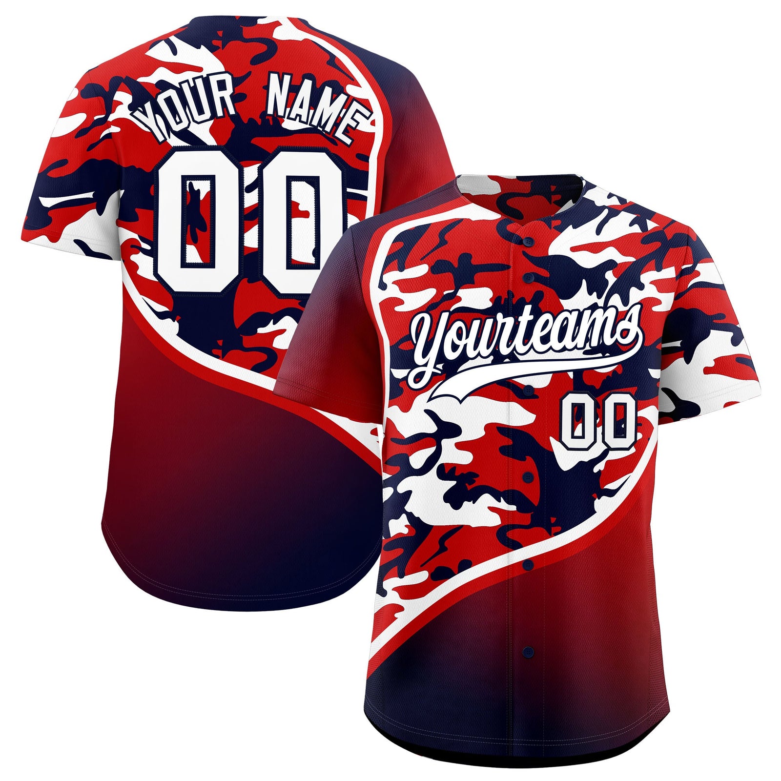 Custom Red White Navy Camo Gradient Fashion Baseball Jersey | Perfect for Training,Sublimation Printed & Stitched,Add Name and Numbern,Perfect for Teams | KXKSHOP