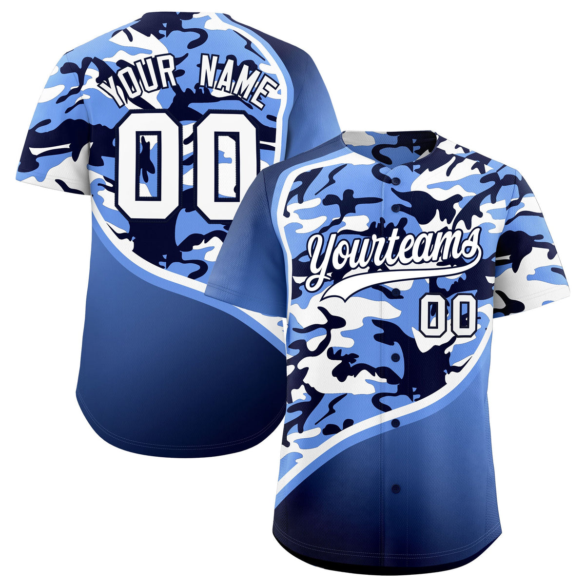 Custom Light Blue Navy White Camo Gradient Fashion Baseball Jersey | Perfect for Training,Sublimation Printed &amp; Stitched,Add Name and Numbern,Perfect for Teams | KXKSHOP