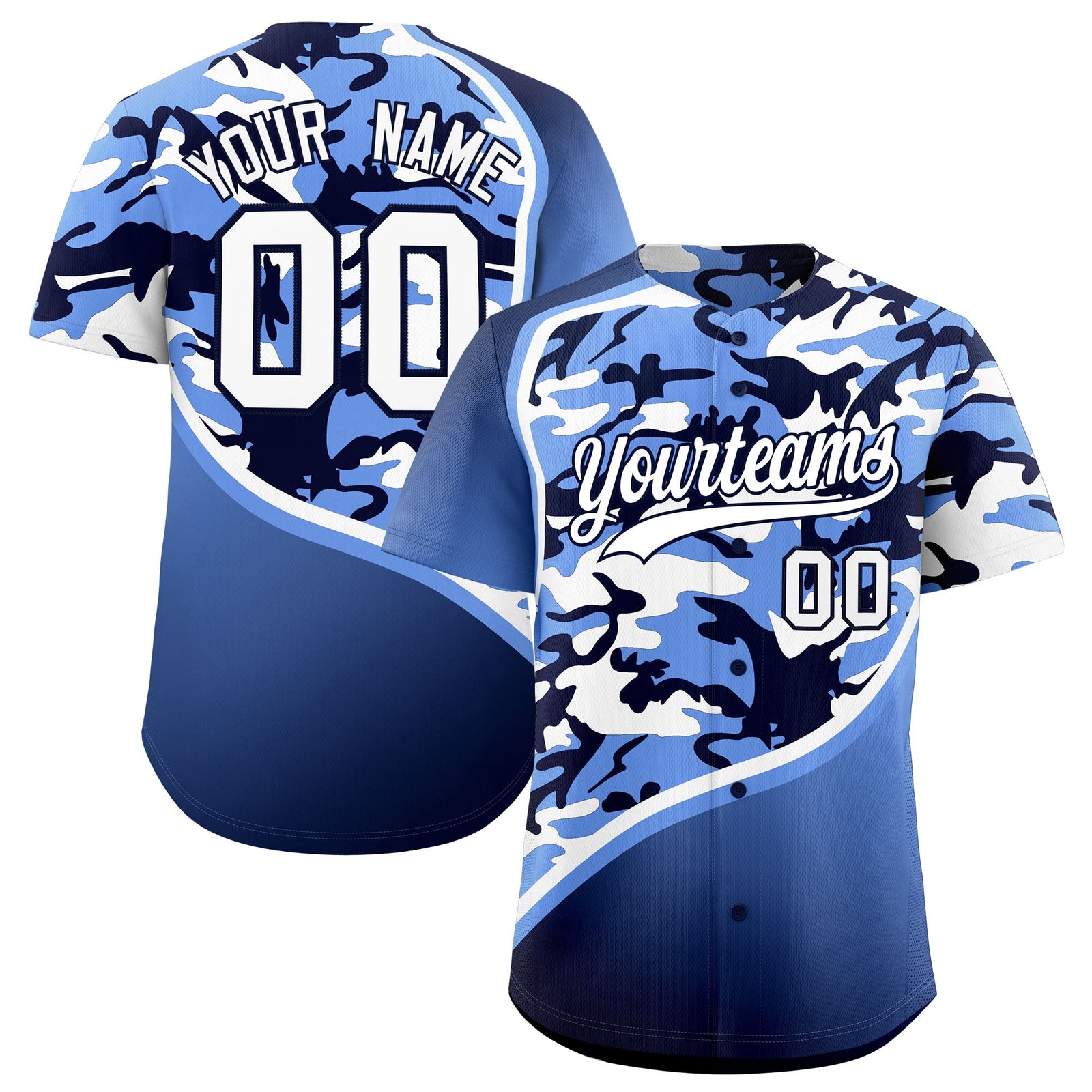 Custom Light Blue Navy White Camo Gradient Fashion Baseball Jersey | Perfect for Training,Sublimation Printed & Stitched,Add Name and Numbern,Perfect for Teams | KXKSHOP