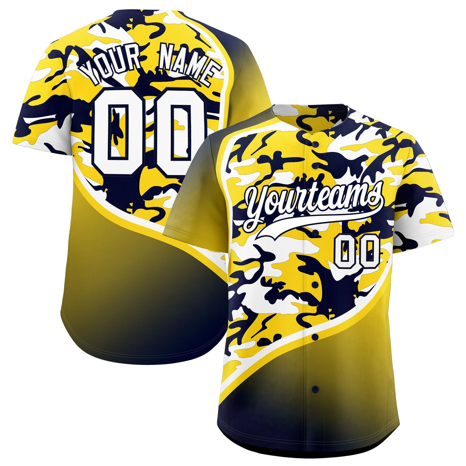 Custom Gold Navy White Camo Gradient Fashion Baseball Jersey | Perfect for Training,Sublimation Printed & Stitched,Add Name and Numbern,Perfect for Teams | KXKSHOP