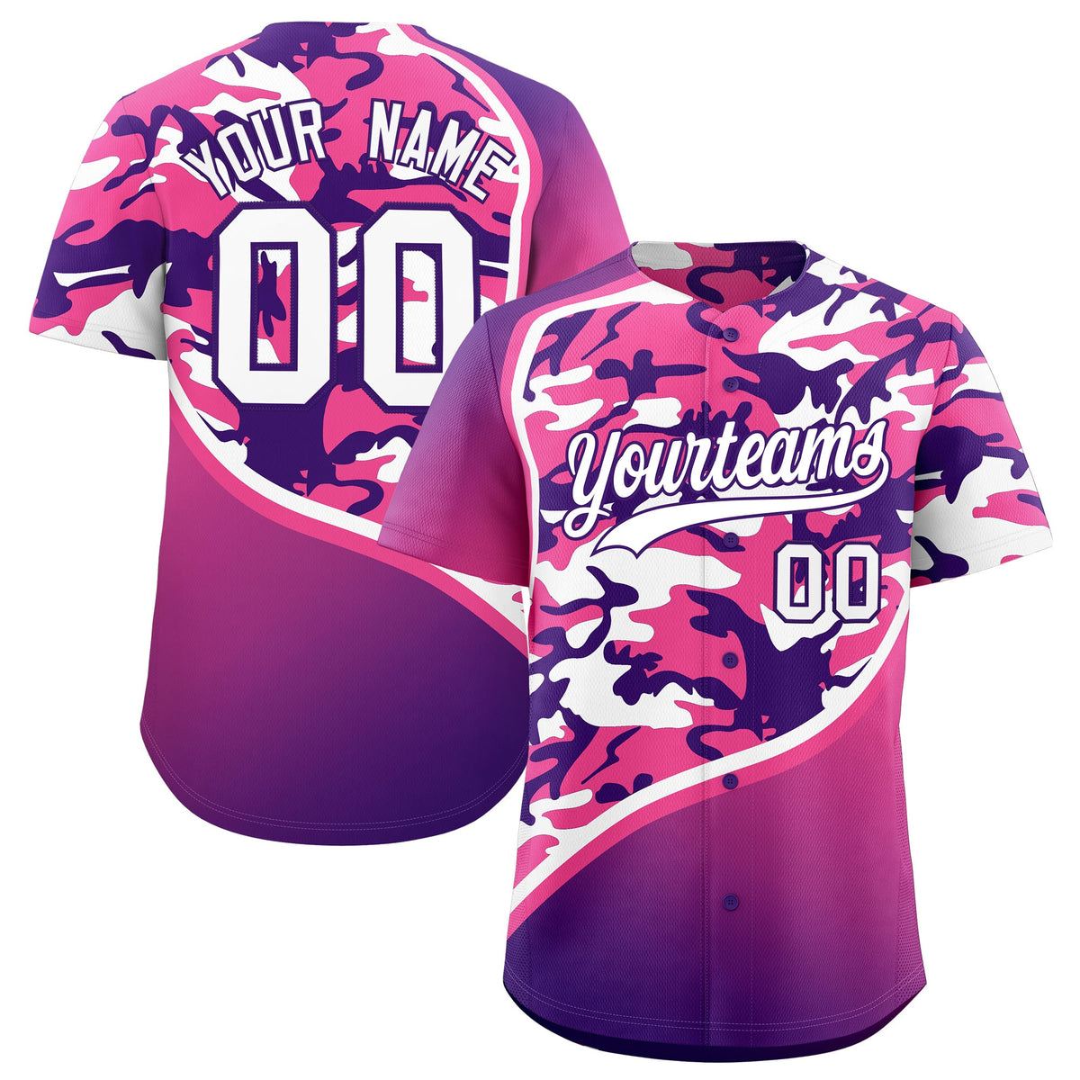 Custom Pink Purple White Camo Gradient Fashion Baseball Jersey | Perfect for Training,Sublimation Printed &amp; Stitched,Add Name and Numbern,Perfect for Teams | KXKSHOP