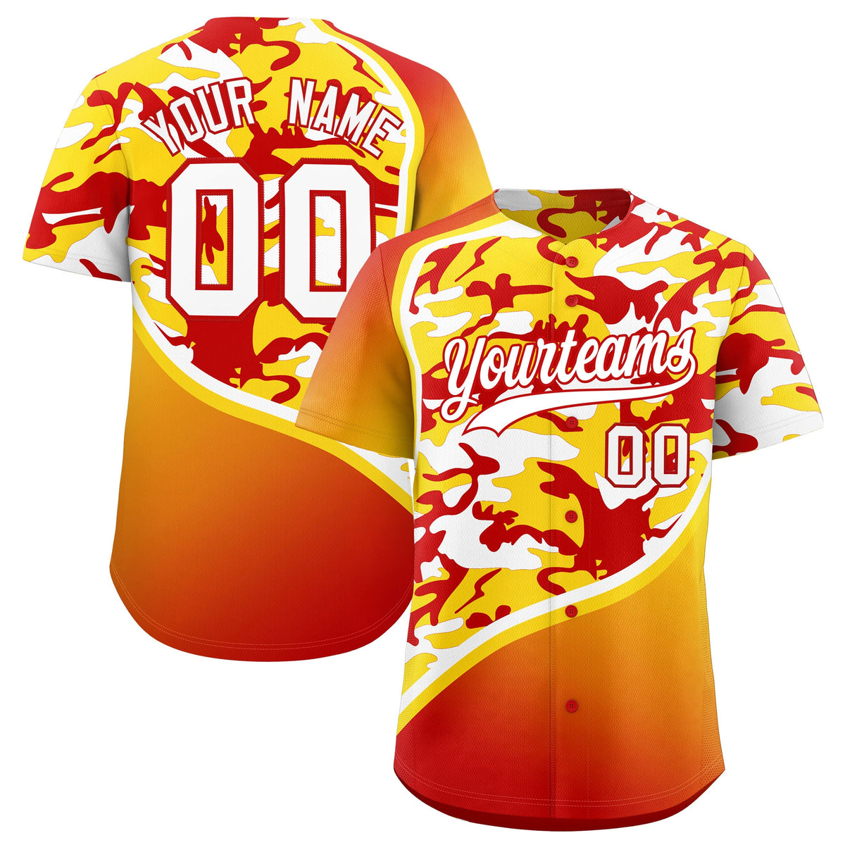 Custom Gold Red White Camo Gradient Fashion Baseball Jersey | Perfect for Training,Sublimation Printed &amp; Stitched,Add Name and Numbern,Perfect for Teams | KXKSHOP