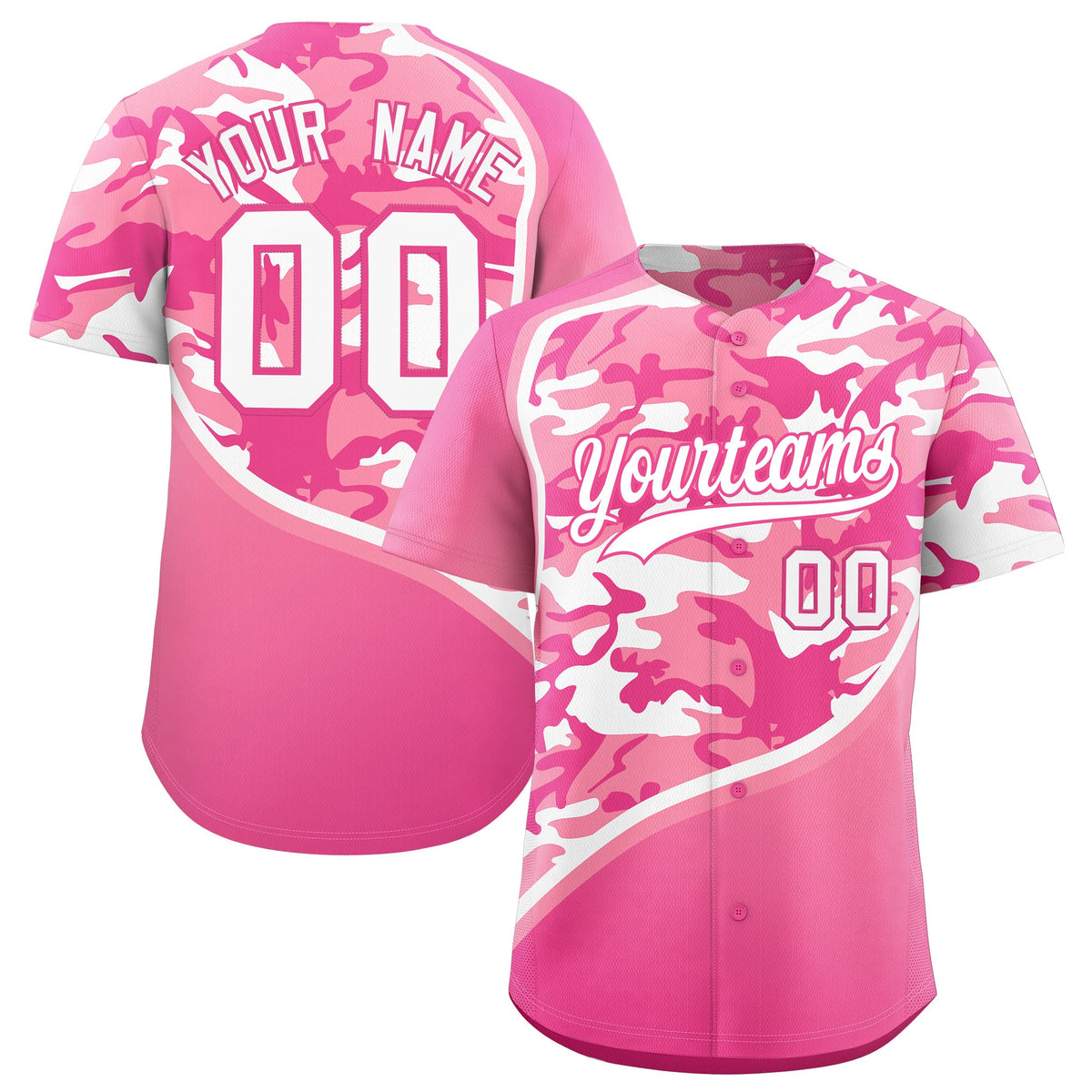 Custom Light Pink Pink White Camo Gradient Fashion Baseball Jersey | Perfect for Training,Sublimation Printed &amp; Stitched,Add Name and Numbern,Perfect for Teams | KXKSHOP