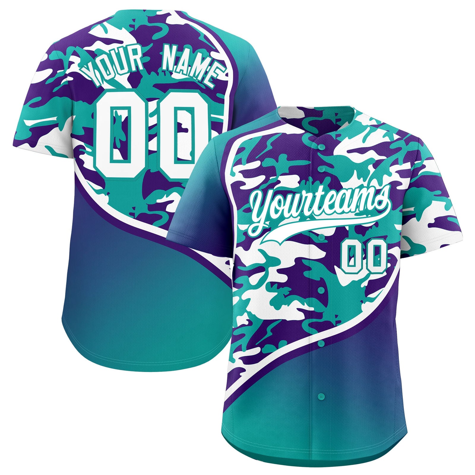 Custom Aqua Purple White Camo Gradient Fashion Baseball Jersey | Perfect for Training,Sublimation Printed & Stitched,Add Name and Numbern,Perfect for Teams | KXKSHOP