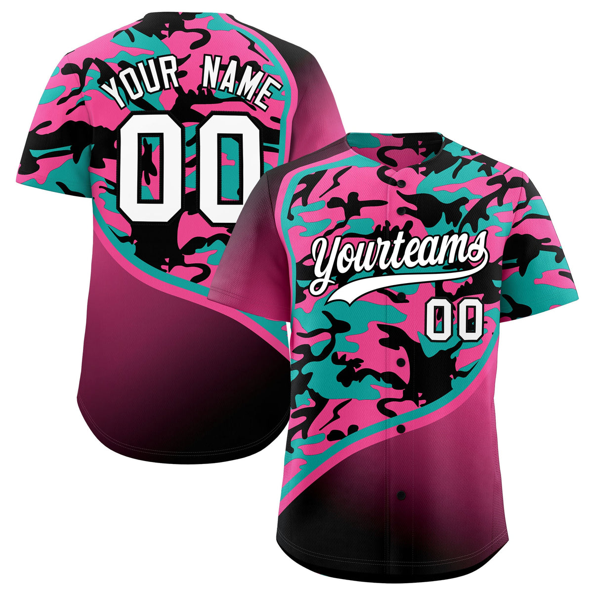 Custom Aqua Pink Black Camo Gradient Fashion Baseball Jersey | Perfect for Training,Sublimation Printed &amp; Stitched,Add Name and Numbern,Perfect for Teams | KXKSHOP