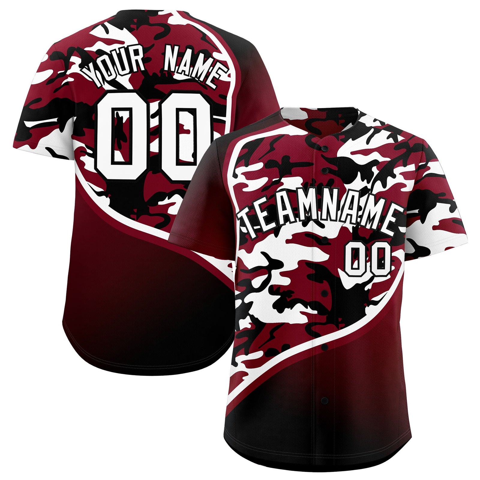 Custom Crimson Black White Camo Gradient Fashion Baseball Jersey | Perfect for Training,Sublimation Printed & Stitched,Add Name and Numbern,Perfect for Teams | KXKSHOP
