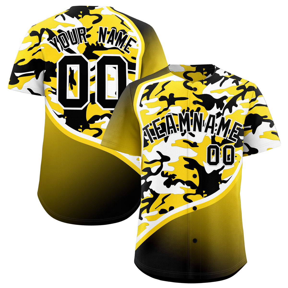 Custom Gold Black White Camo Gradient Fashion Baseball Jersey | Perfect for Training,Sublimation Printed &amp; Stitched,Add Name and Numbern,Perfect for Teams | KXKSHOP